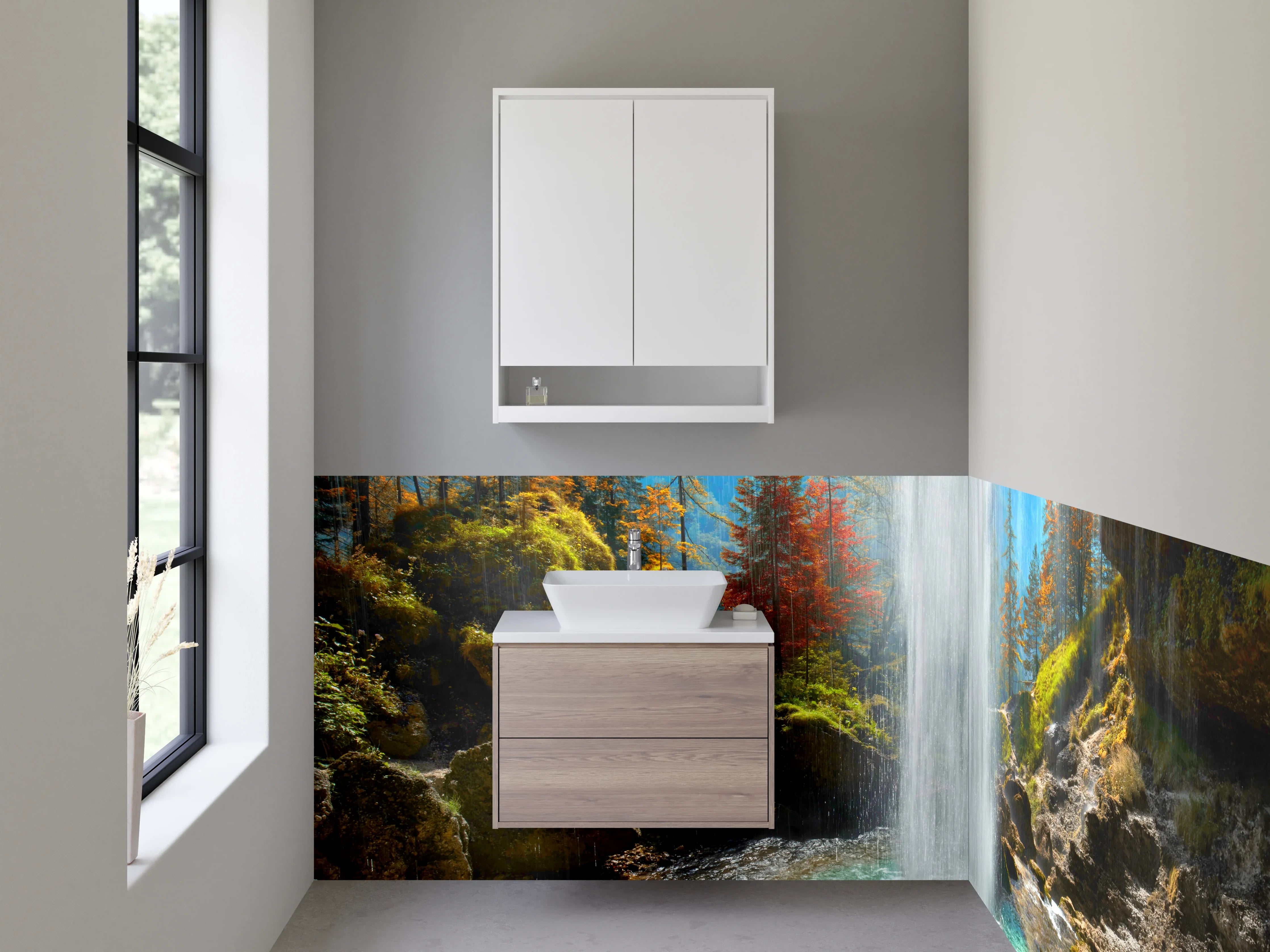 Waschbecken-Rückwand - Natur Wasserfall Panorama im Herbst