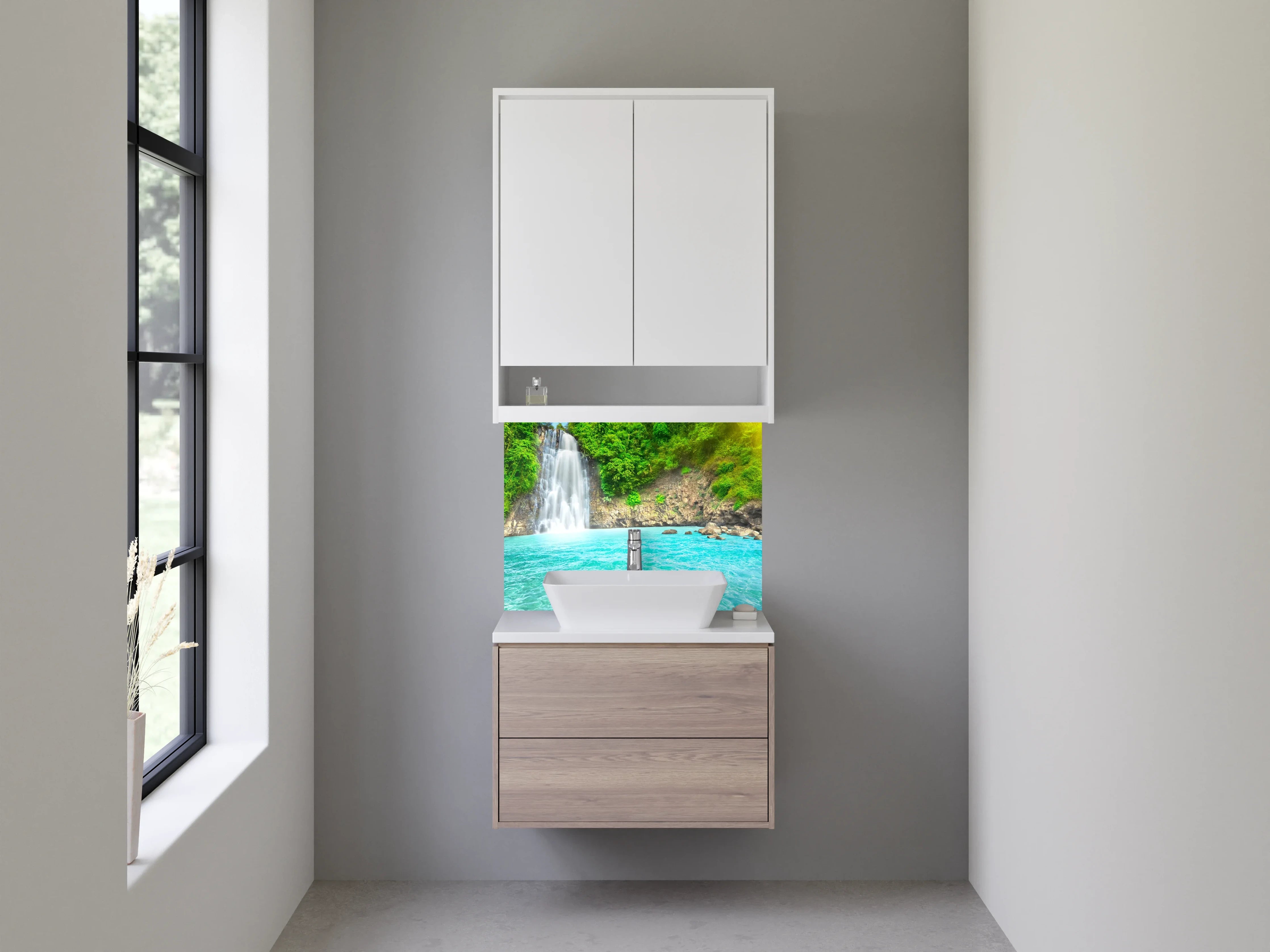 Waschbecken-Rückwand - Natur Wasserfall am türkisfarbenen See