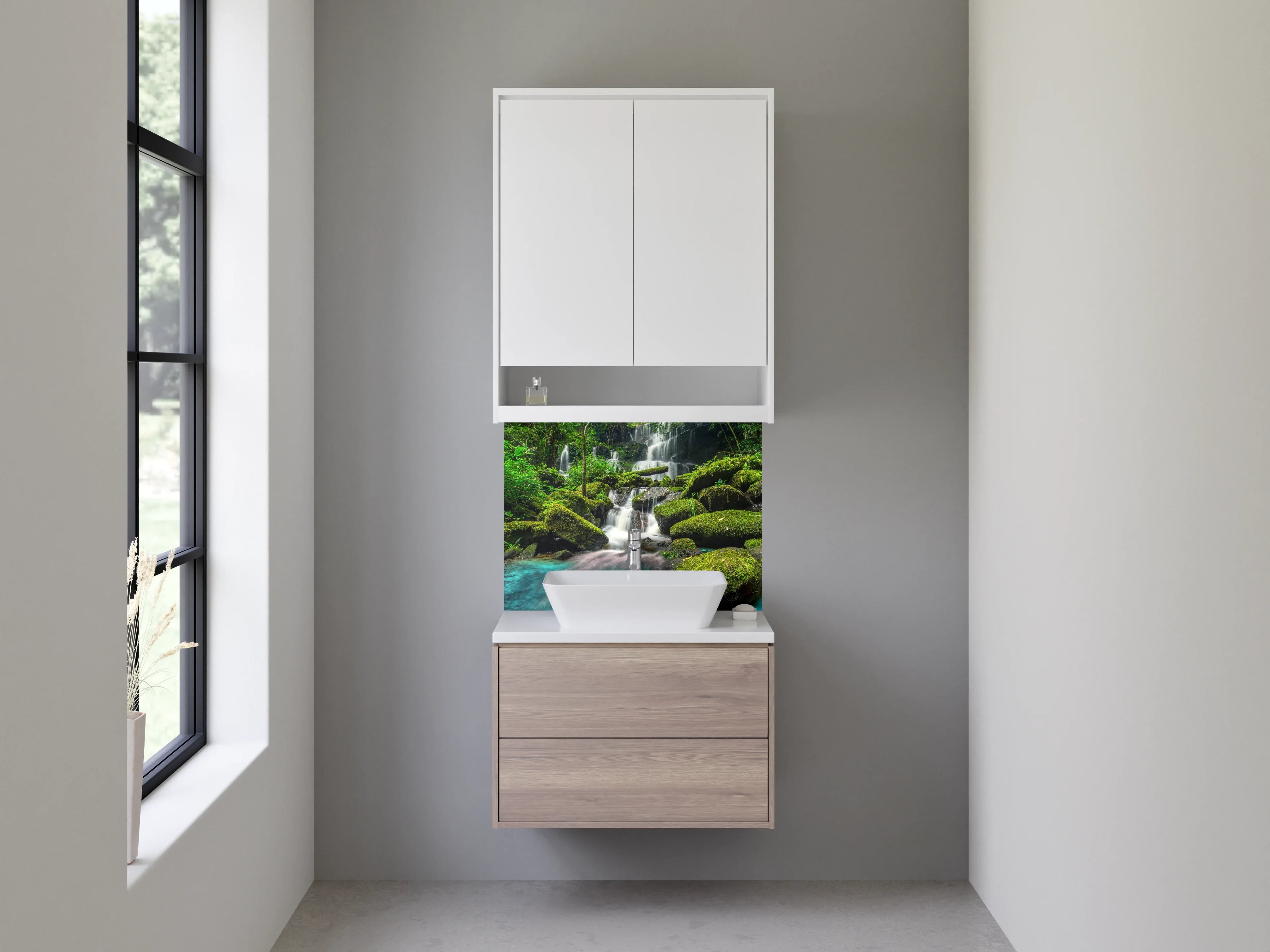 Waschbecken-Rückwand - Natur Wasserfall im Dschungel Blaugrün