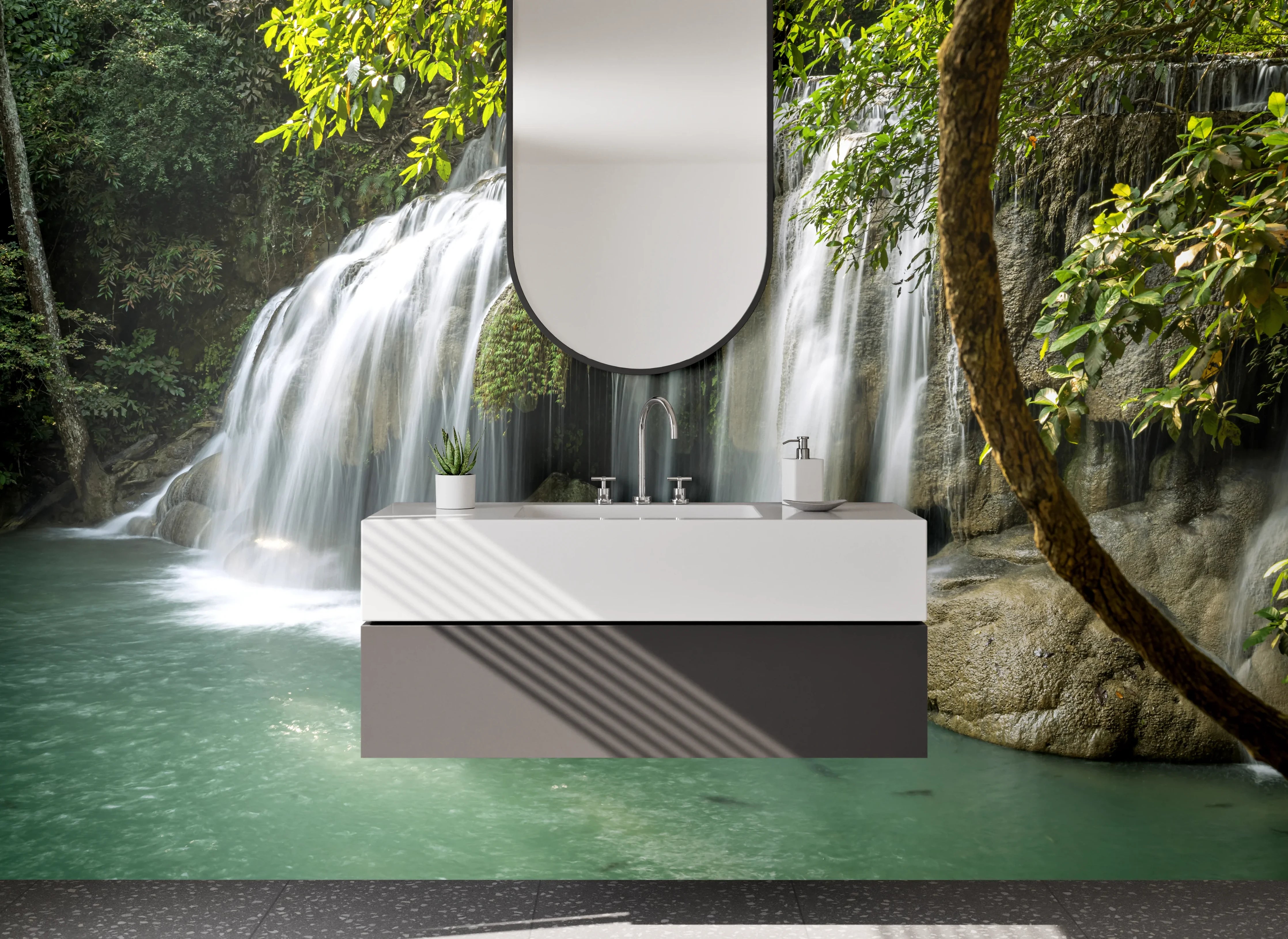 Waschbecken-Rückwand - Natur Wasserfall im Dschungel