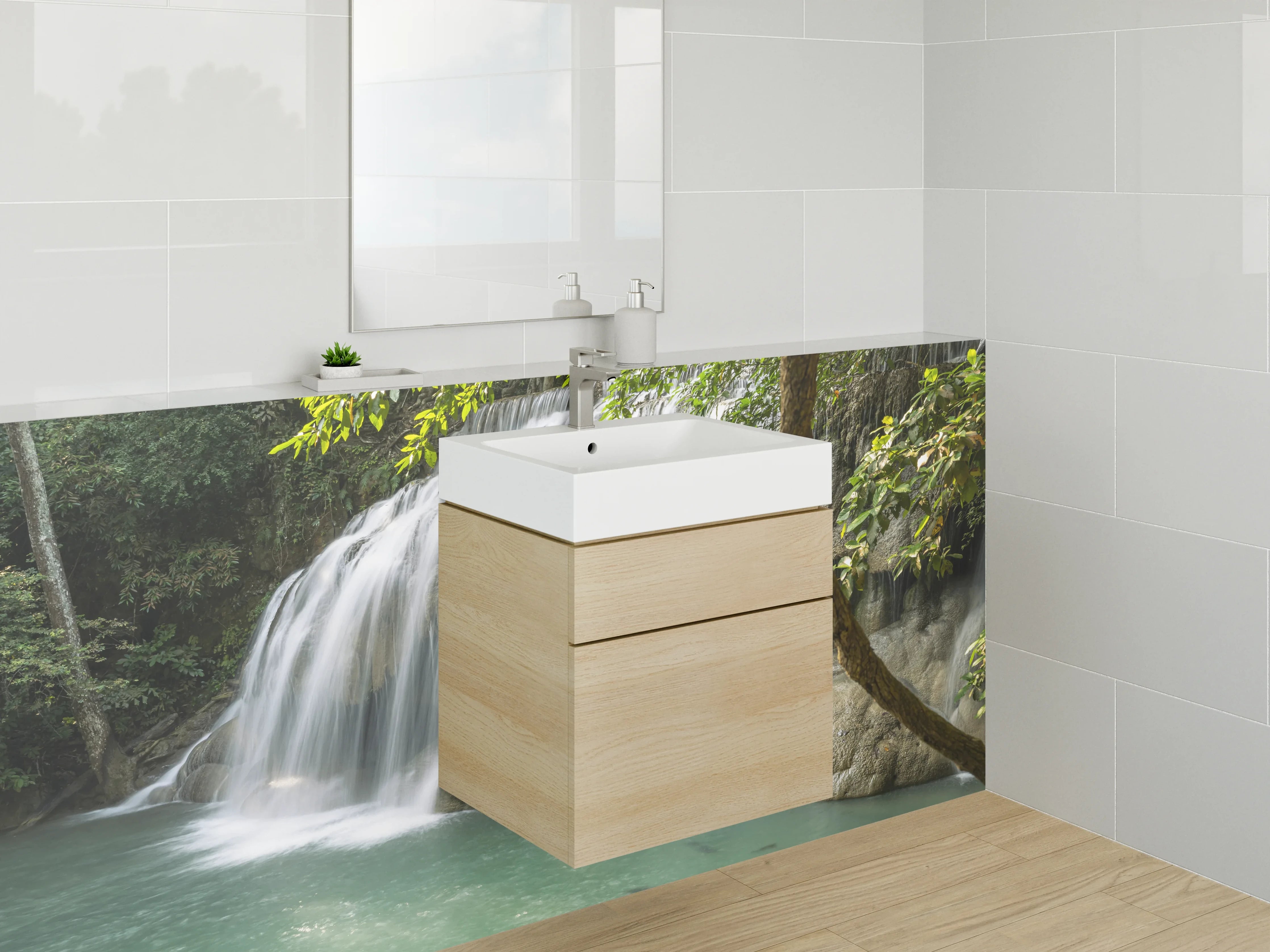 Waschbecken-Rückwand - Natur Wasserfall im Dschungel