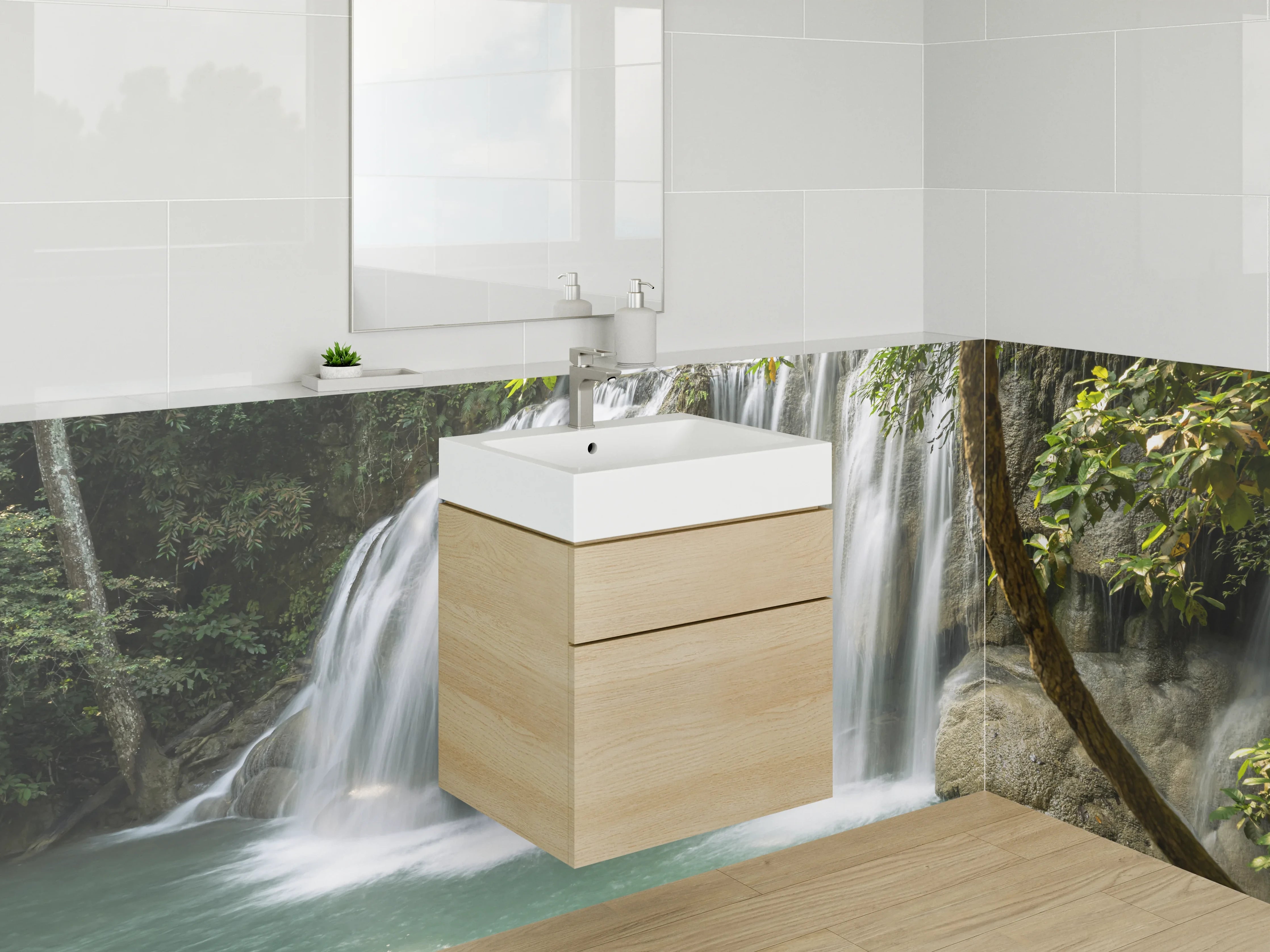 Waschbecken-Rückwand - Natur Wasserfall im Dschungel