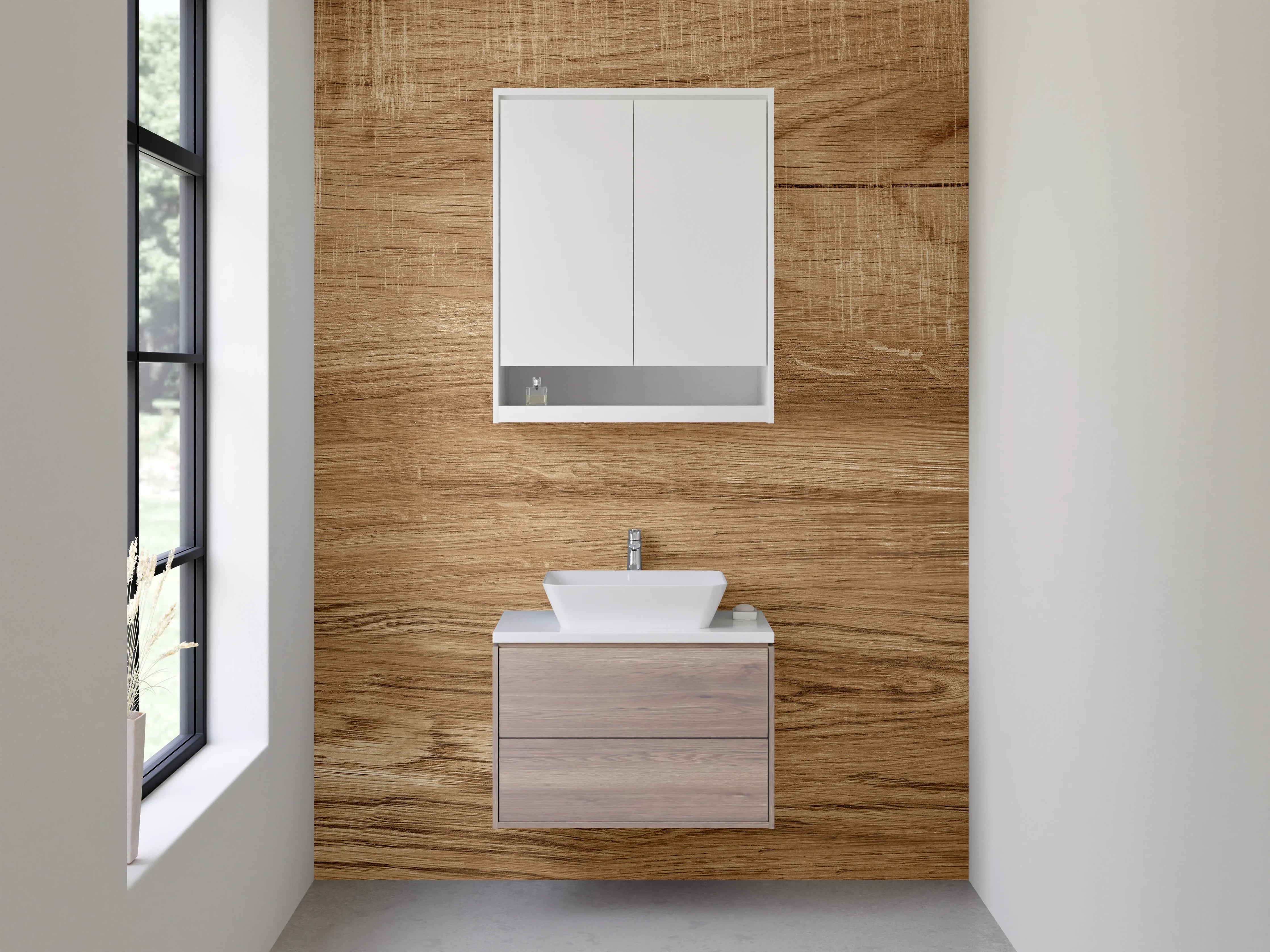 Waschbecken-Rückwand - Naturholz-Optik: Eiche Dekor