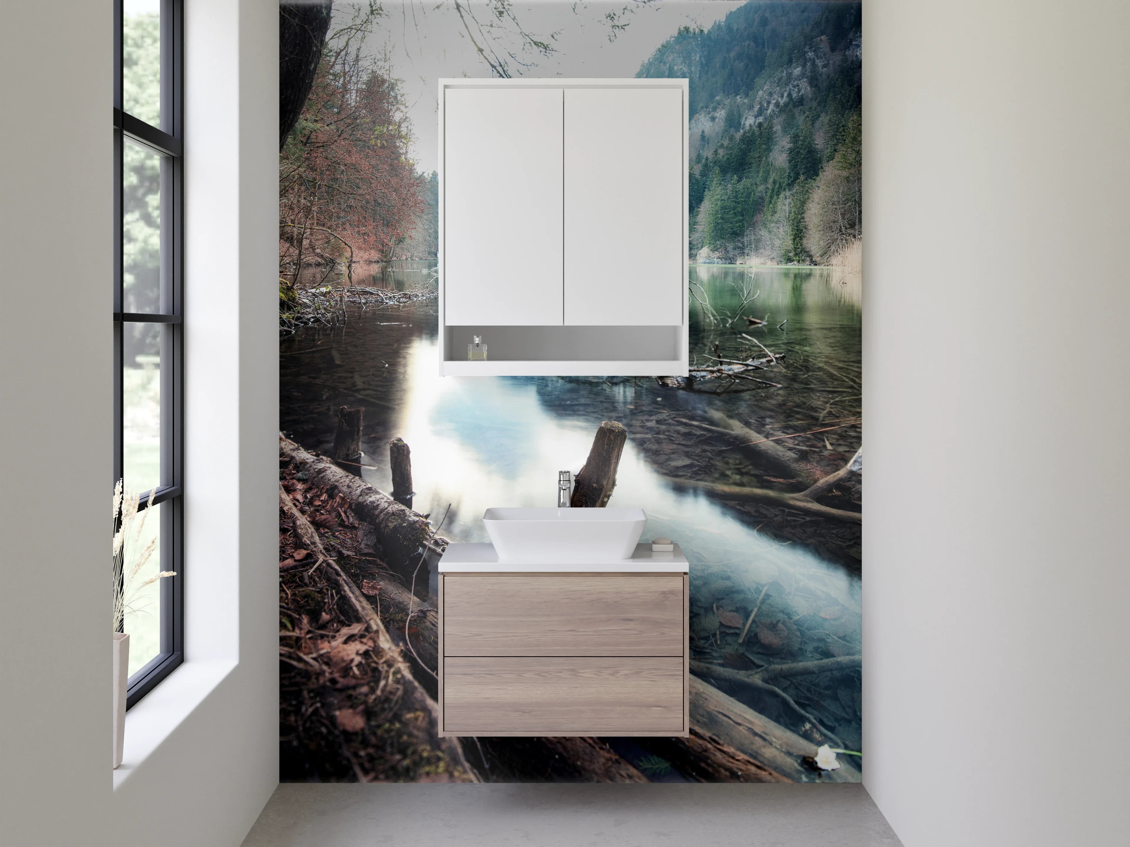 Waschbecken-Rückwand - Naturidyll im Seengebiet