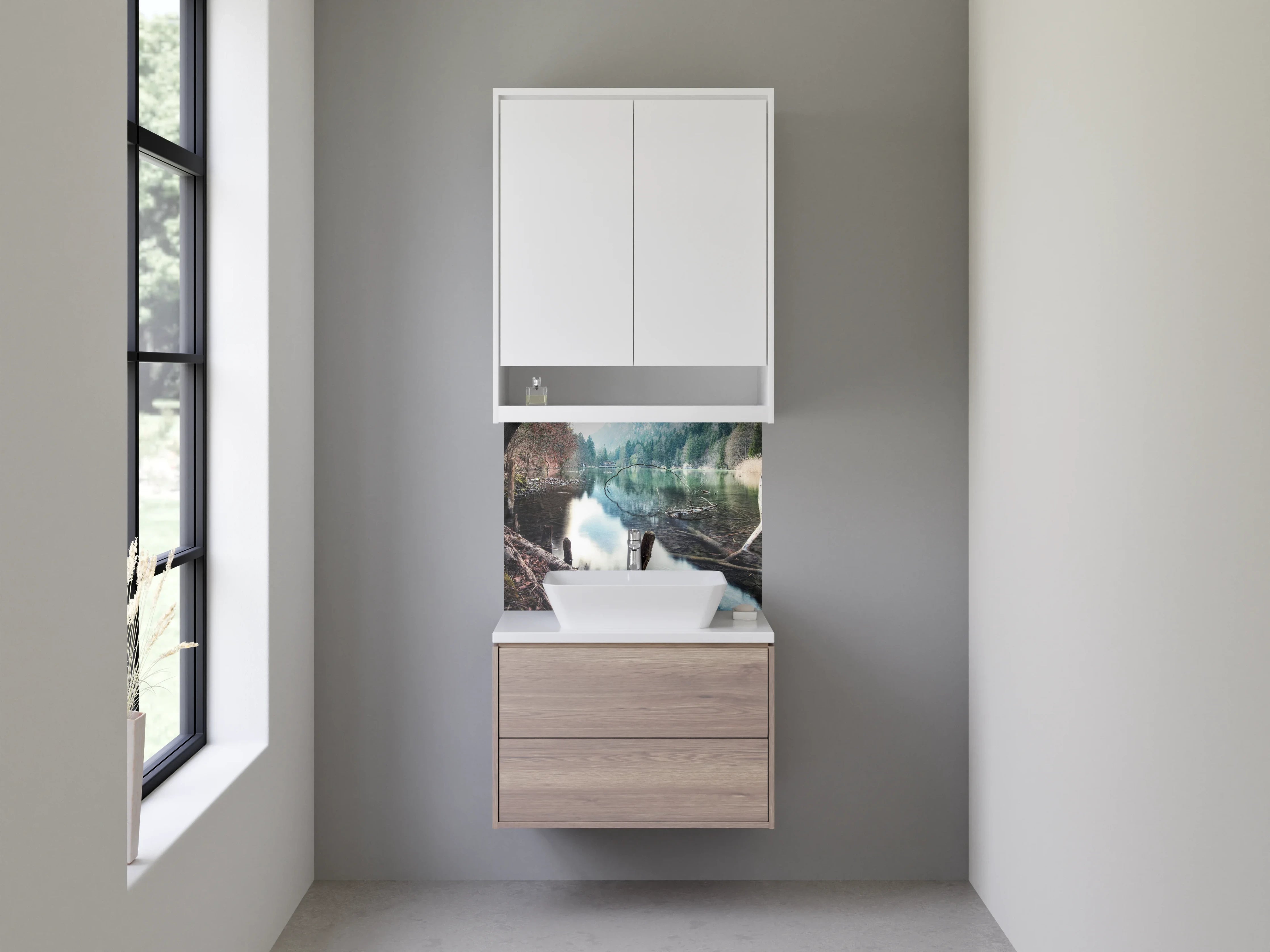 Waschbecken-Rückwand - Naturidyll im Seengebiet