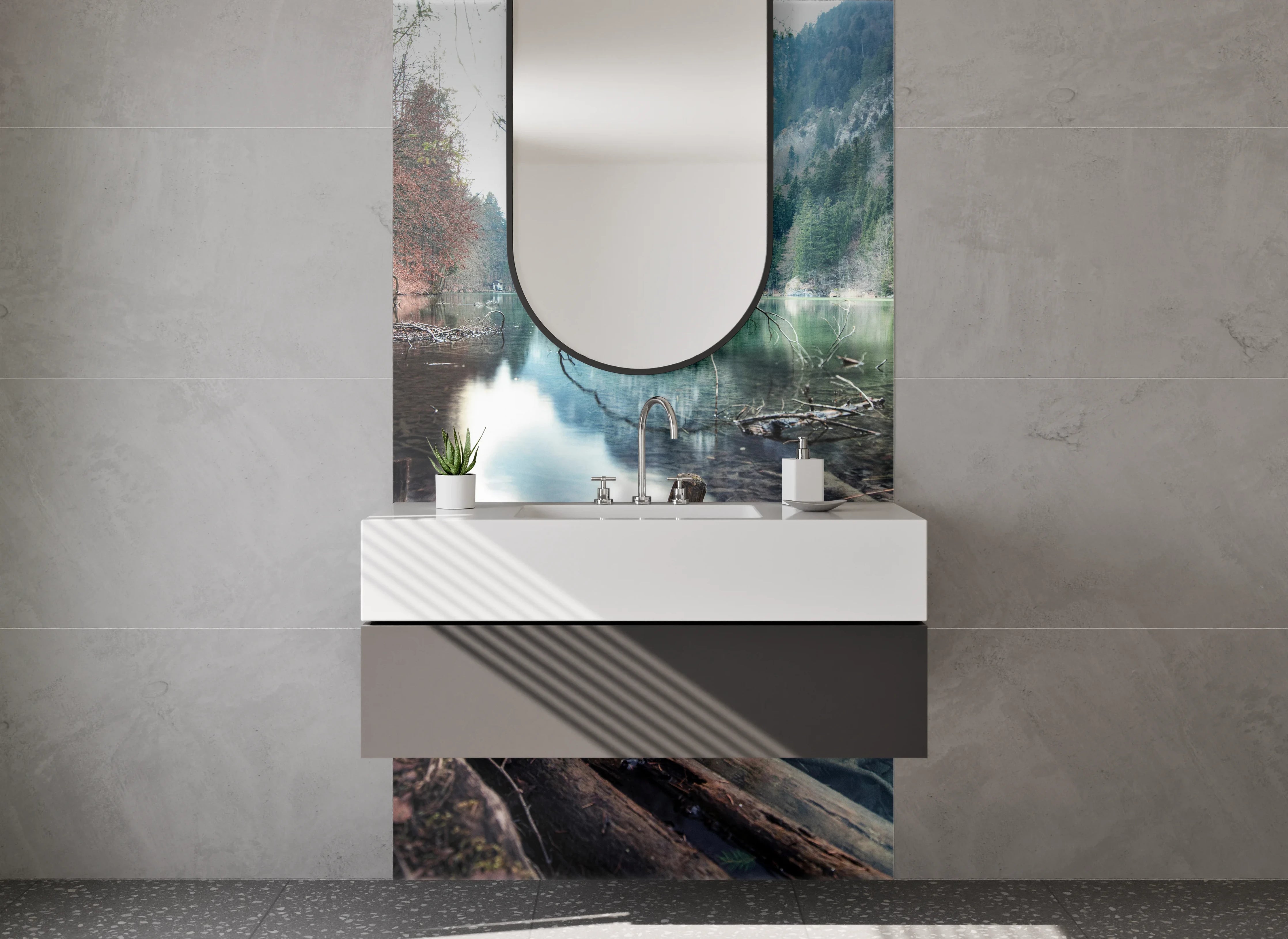 Waschbecken-Rückwand - Naturidyll im Seengebiet