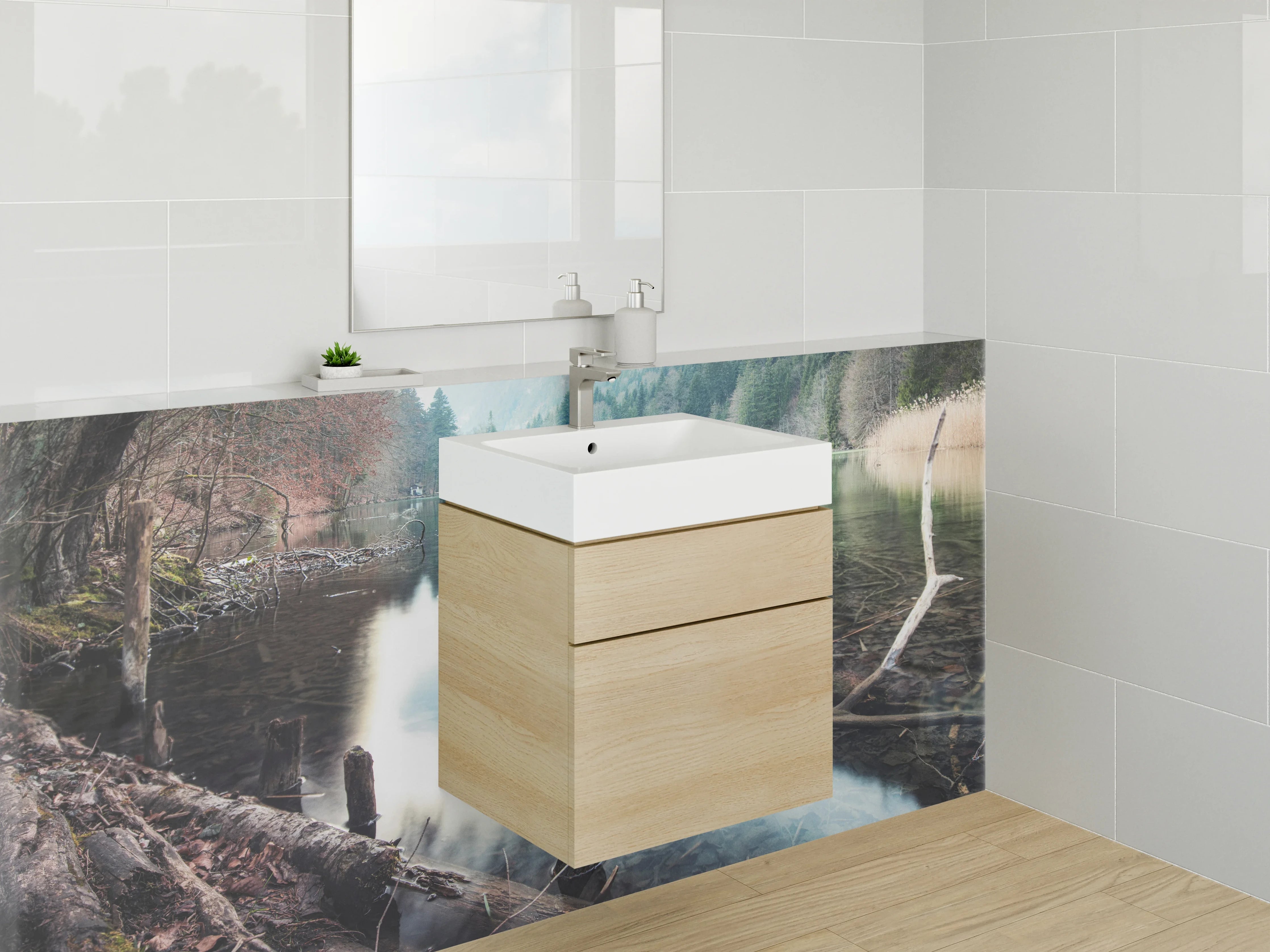 Waschbecken-Rückwand - Naturidyll im Seengebiet