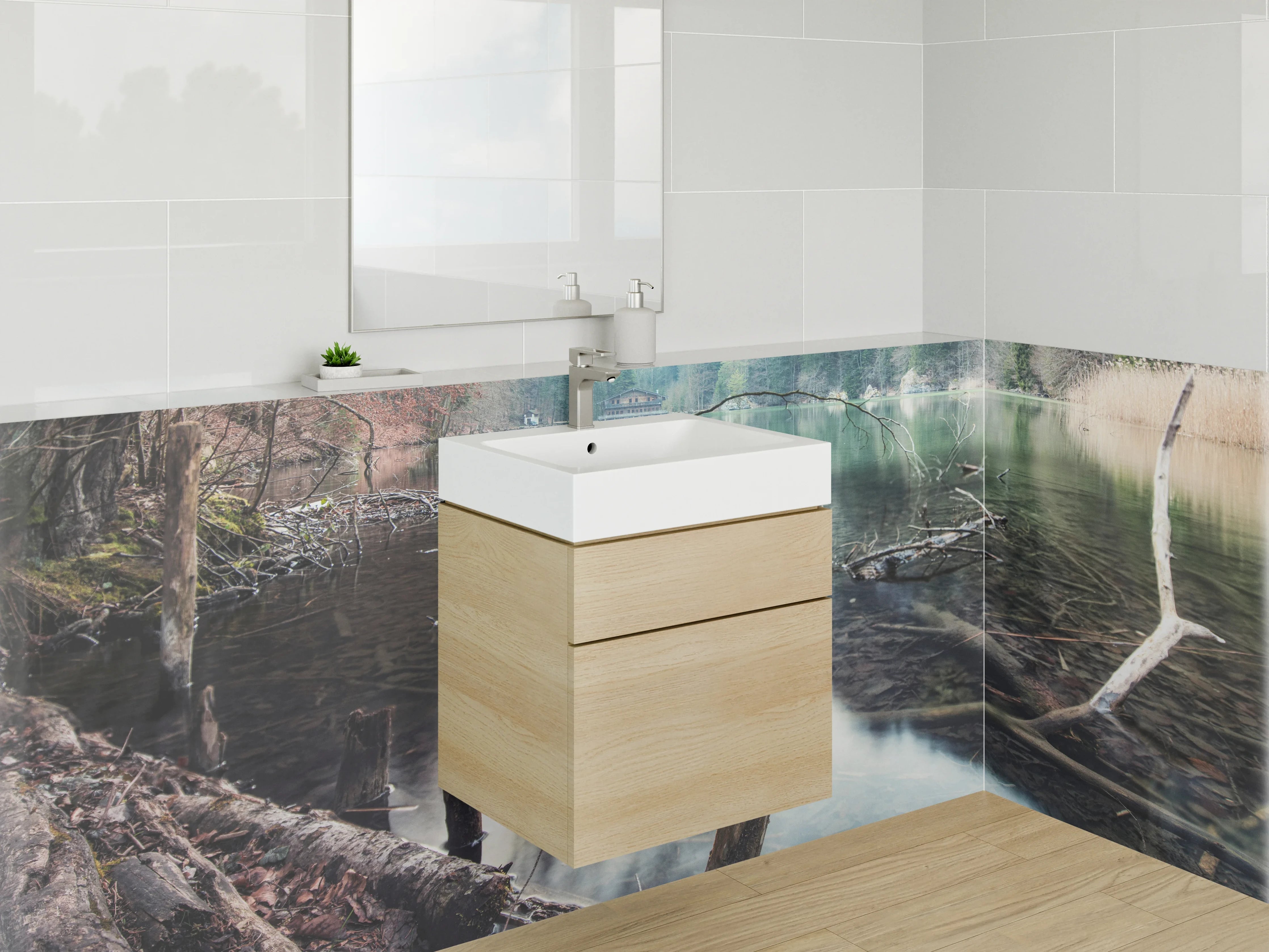 Waschbecken-Rückwand - Naturidyll im Seengebiet