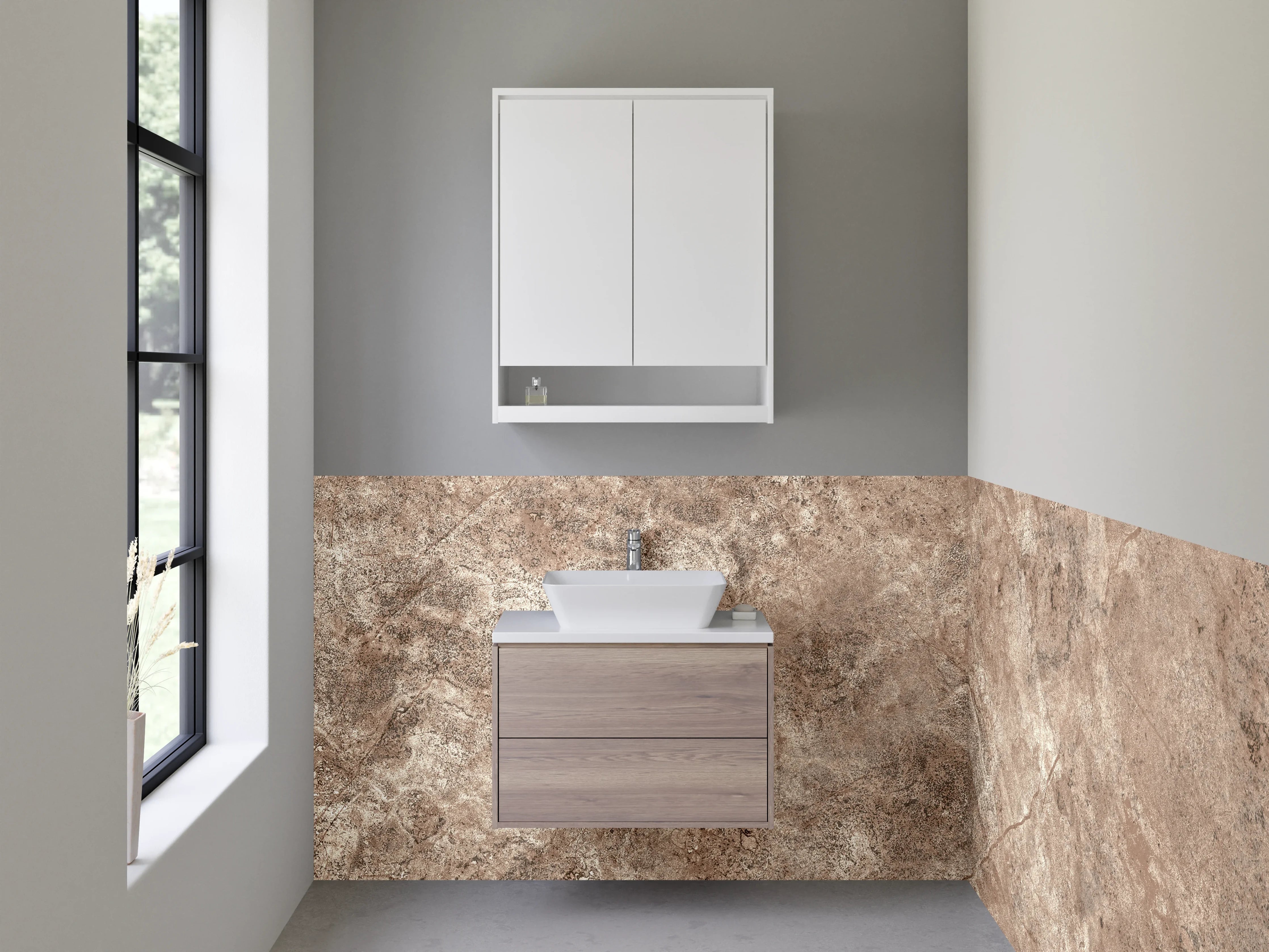 Waschbecken-Rückwand - Naturstein Fliesenoptik in Braun