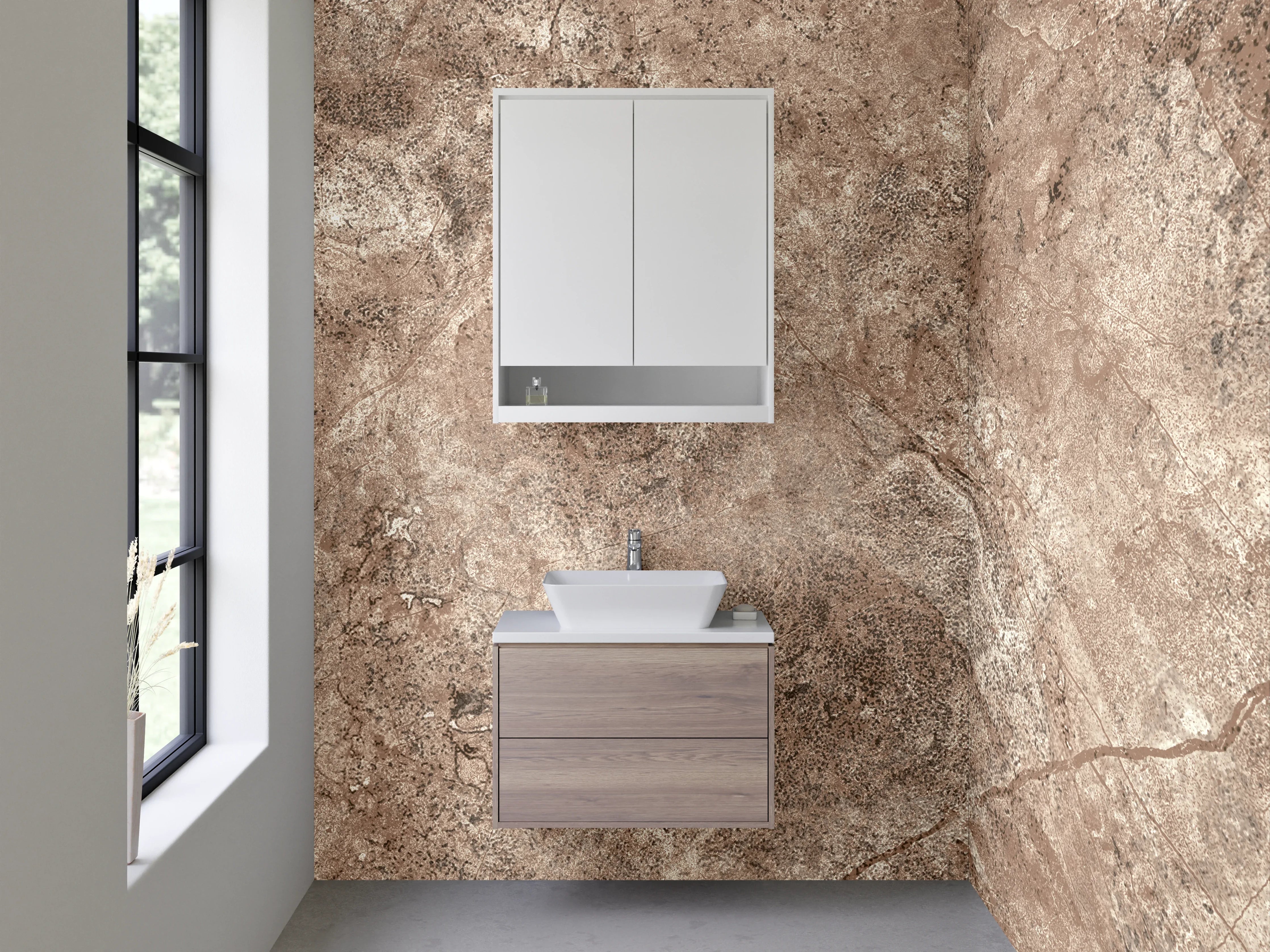 Waschbecken-Rückwand - Naturstein Fliesenoptik in Braun