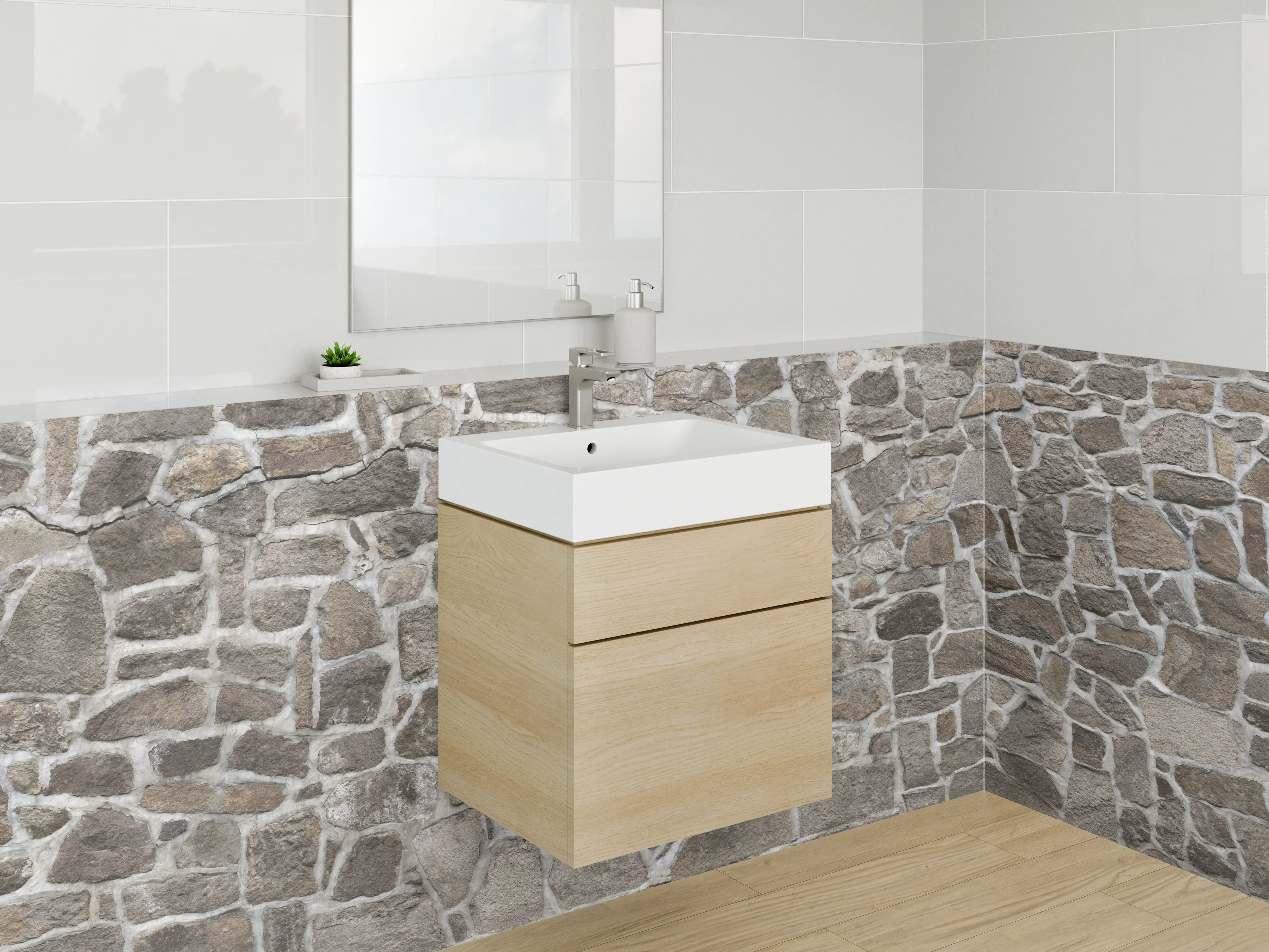 Waschbecken-Rückwand - Naturstein Mosaik Wandmuster Grau Braun