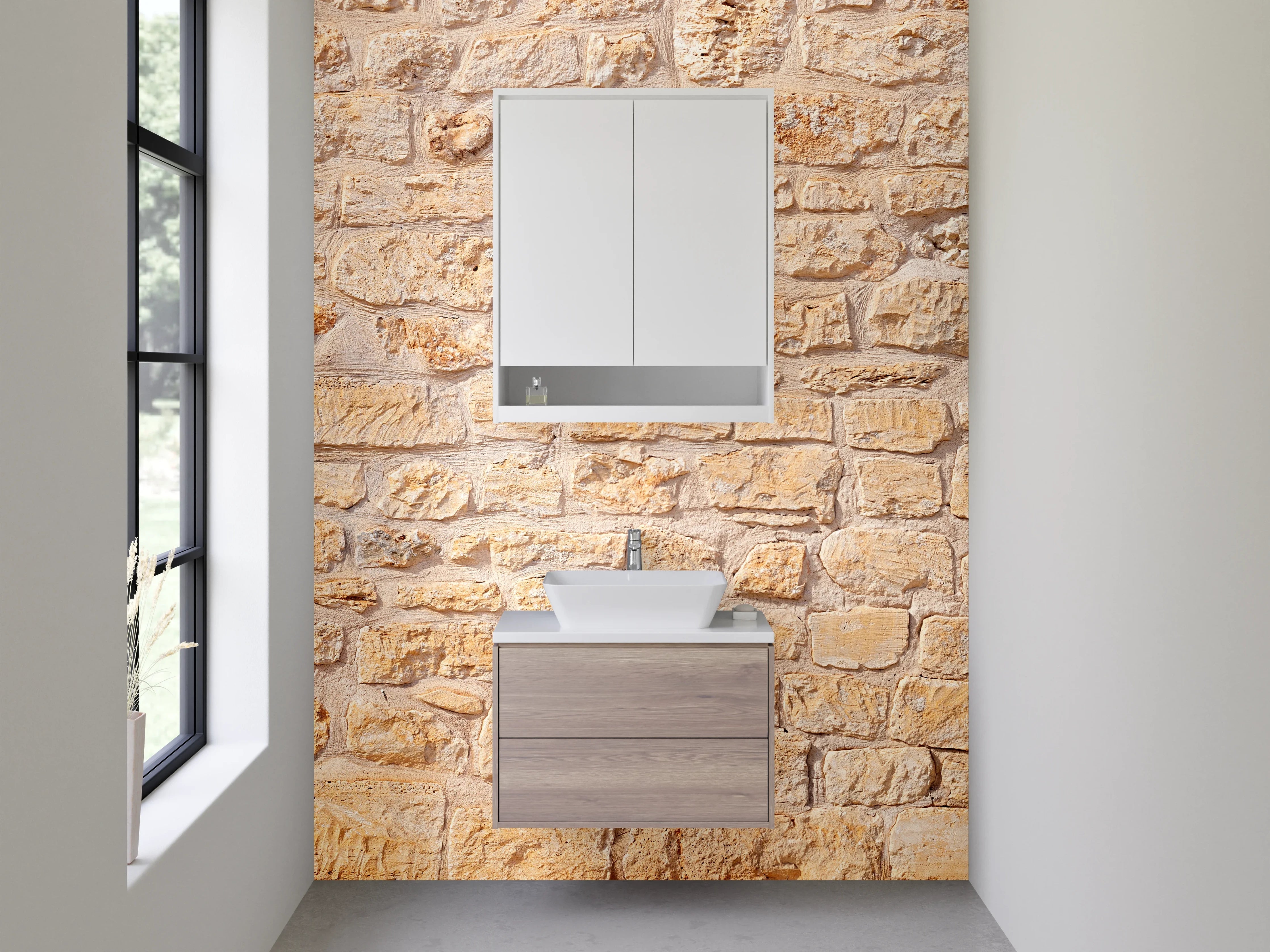 Waschbecken-Rückwand - Naturstein-Optik Beige Steinwand