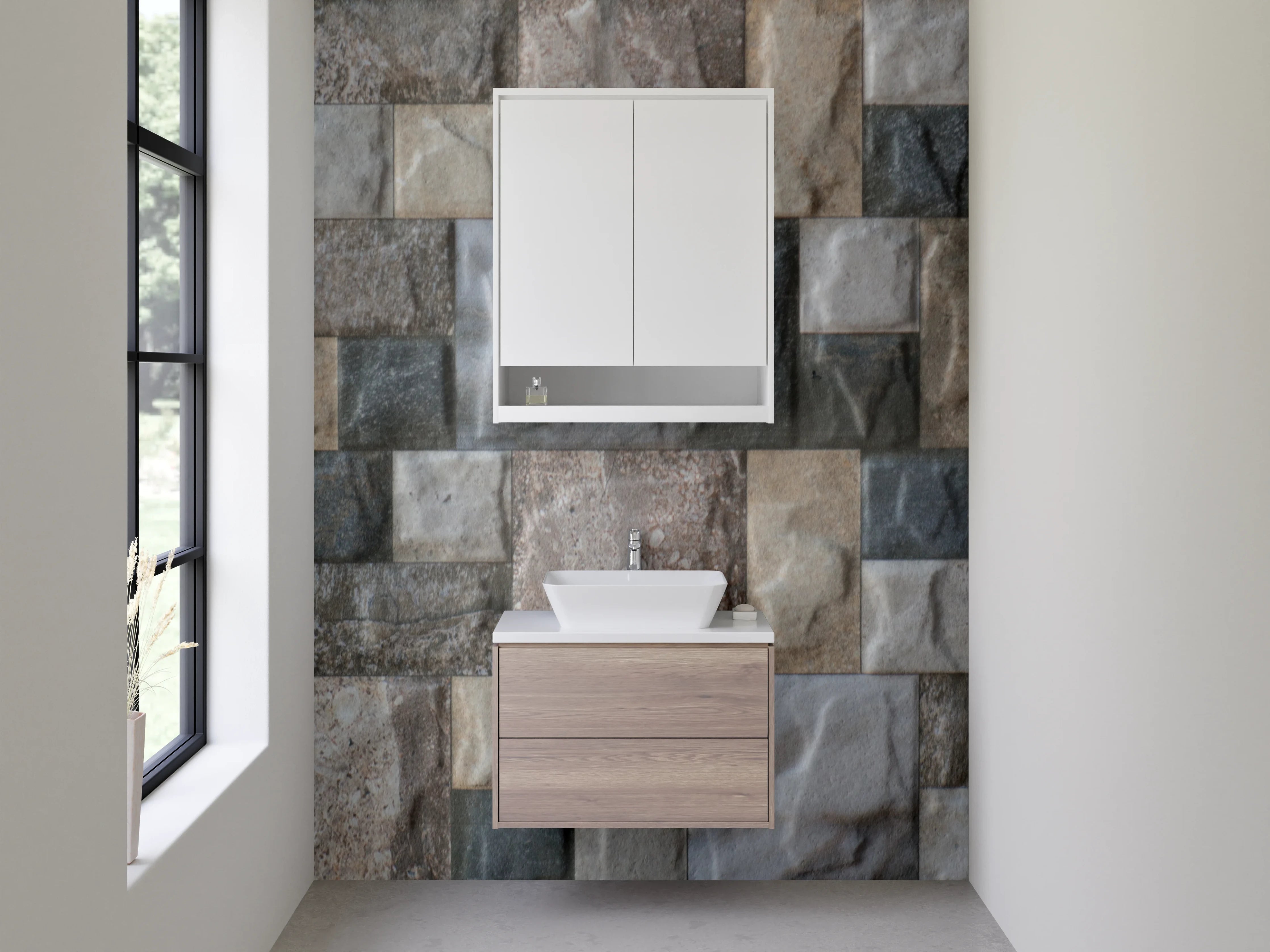 Waschbecken-Rückwand - Naturstein-Optik Fliesen Grau Braun