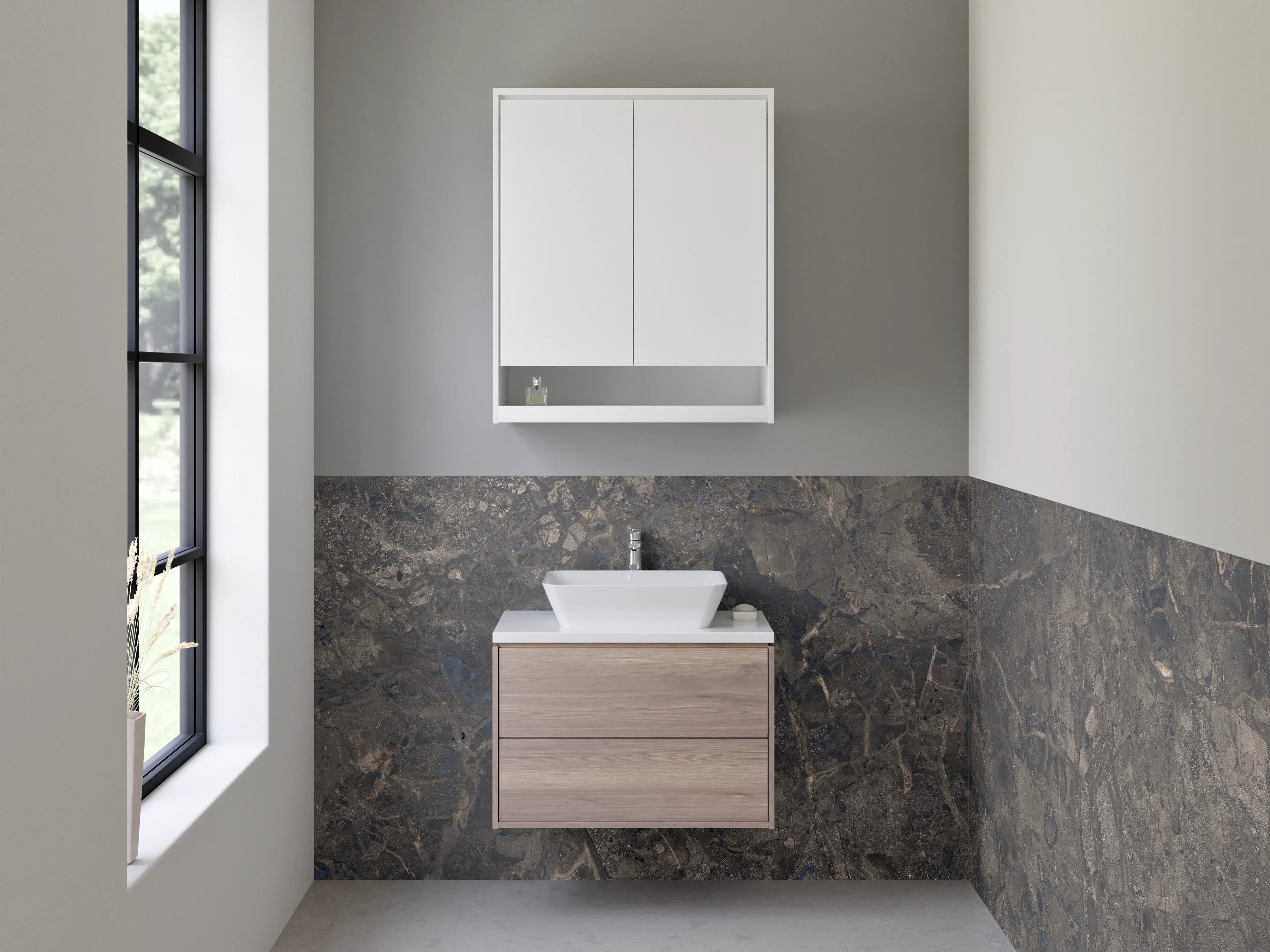 Waschbecken-Rückwand - Naturstein Optik Grau Braun