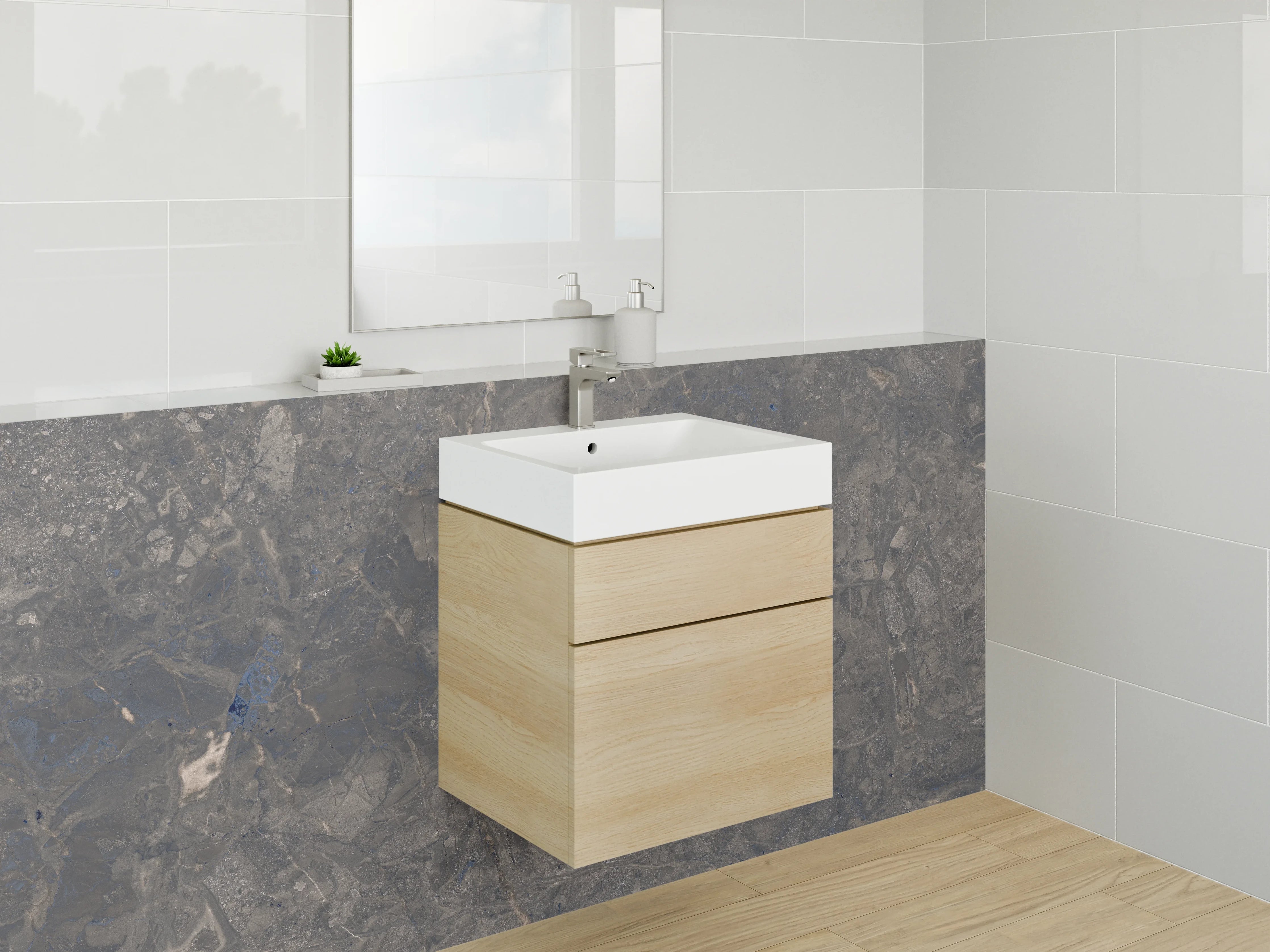 Waschbecken-Rückwand - Naturstein Optik Grau Braun