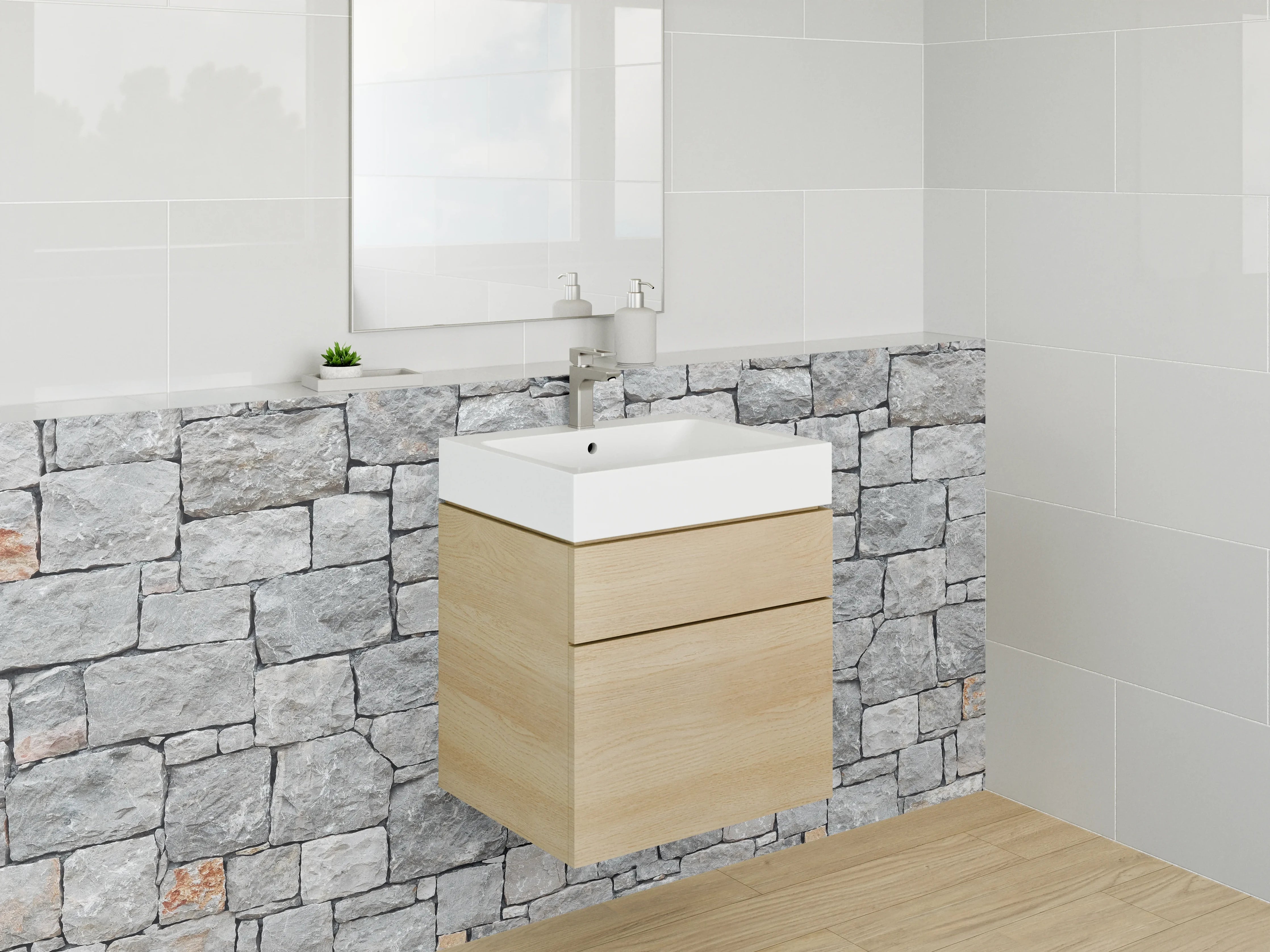 Waschbecken-Rückwand - Naturstein-Optik Steinmauer Grau
