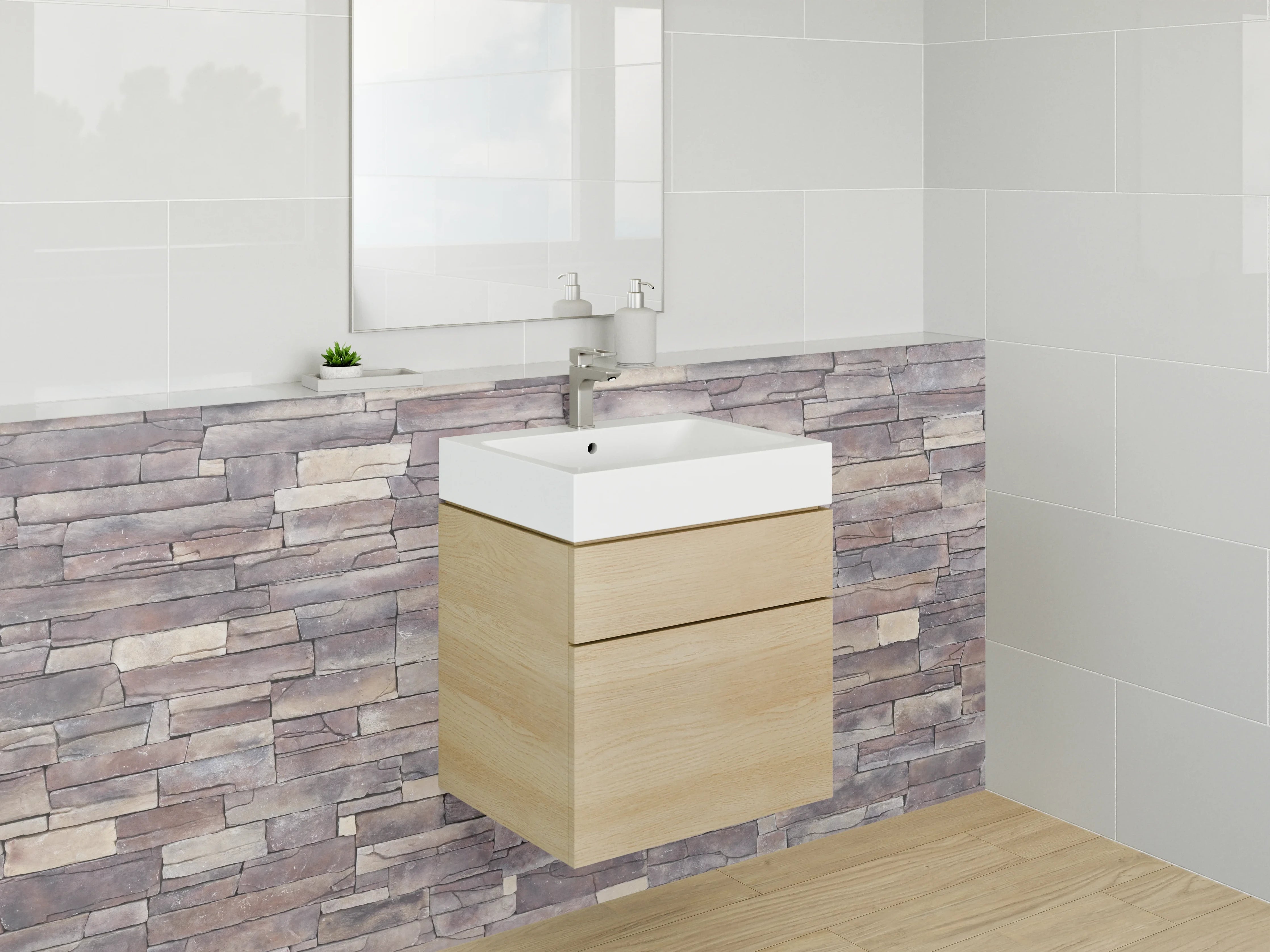 Waschbecken-Rückwand - Naturstein-Optik Wandverkleidung Braun Grau