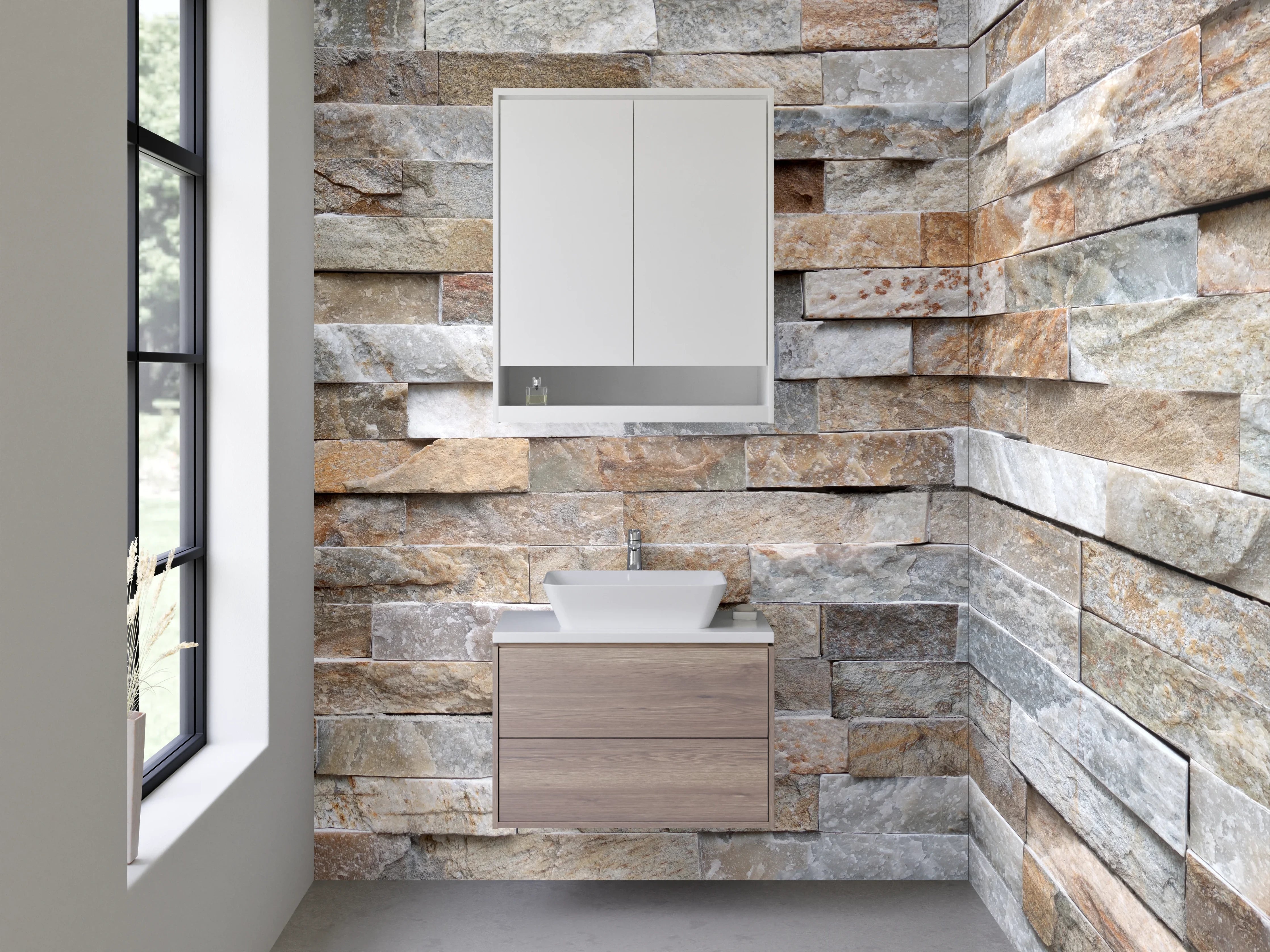 Waschbecken-Rückwand - Naturstein-Optik Wandverkleidung modern