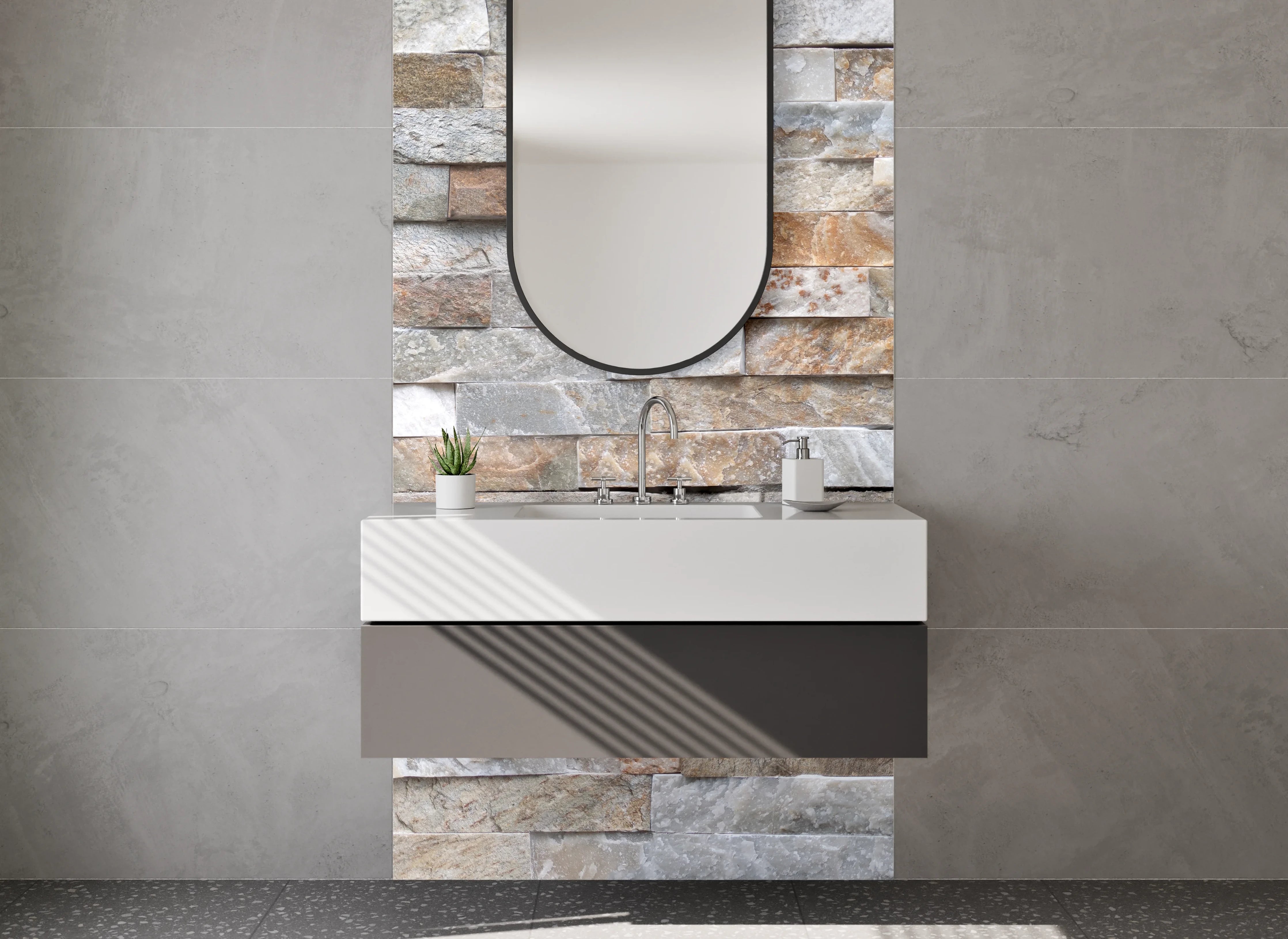 Waschbecken-Rückwand - Naturstein-Optik Wandverkleidung modern