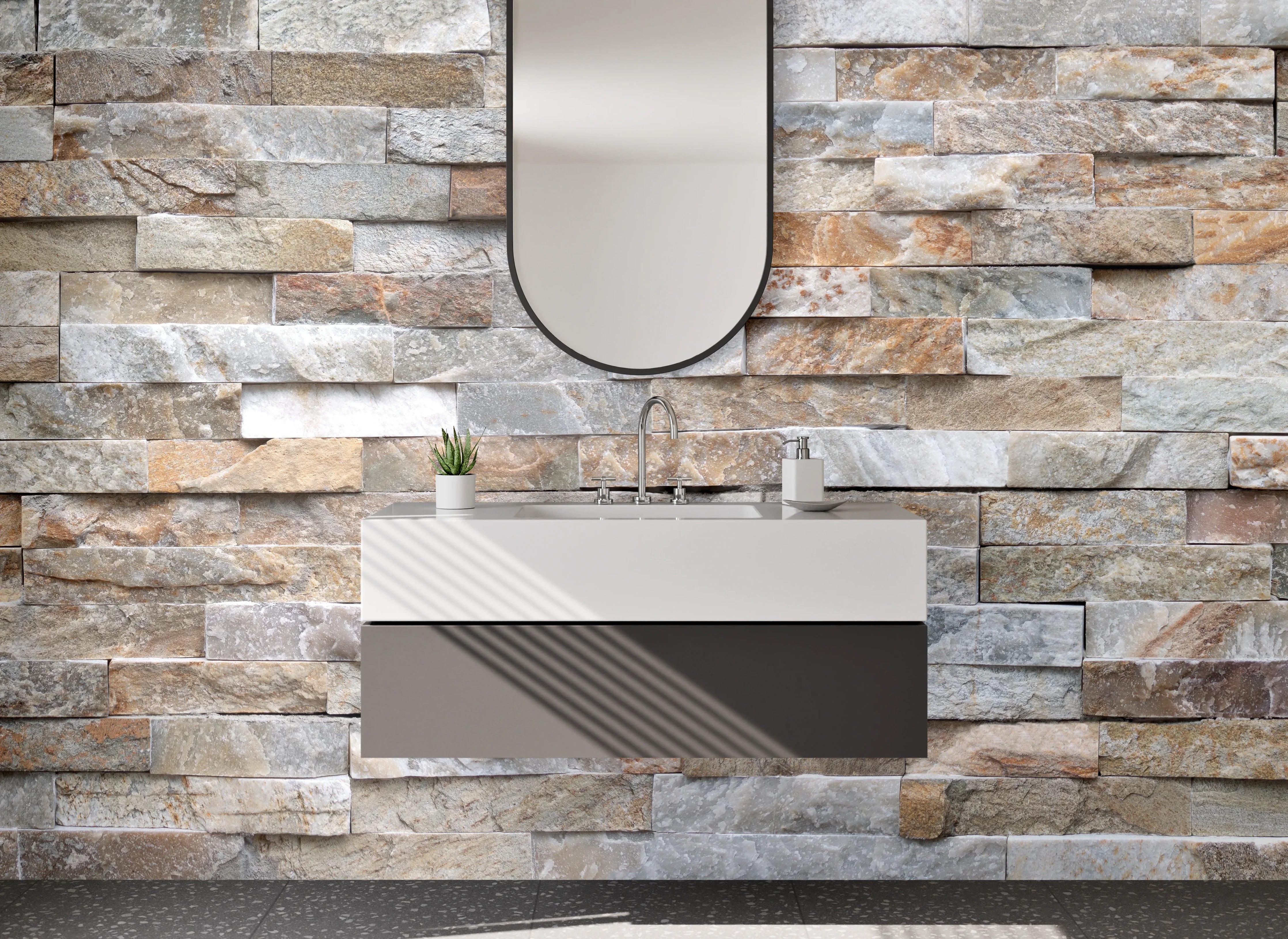 Waschbecken-Rückwand - Naturstein-Optik Wandverkleidung modern
