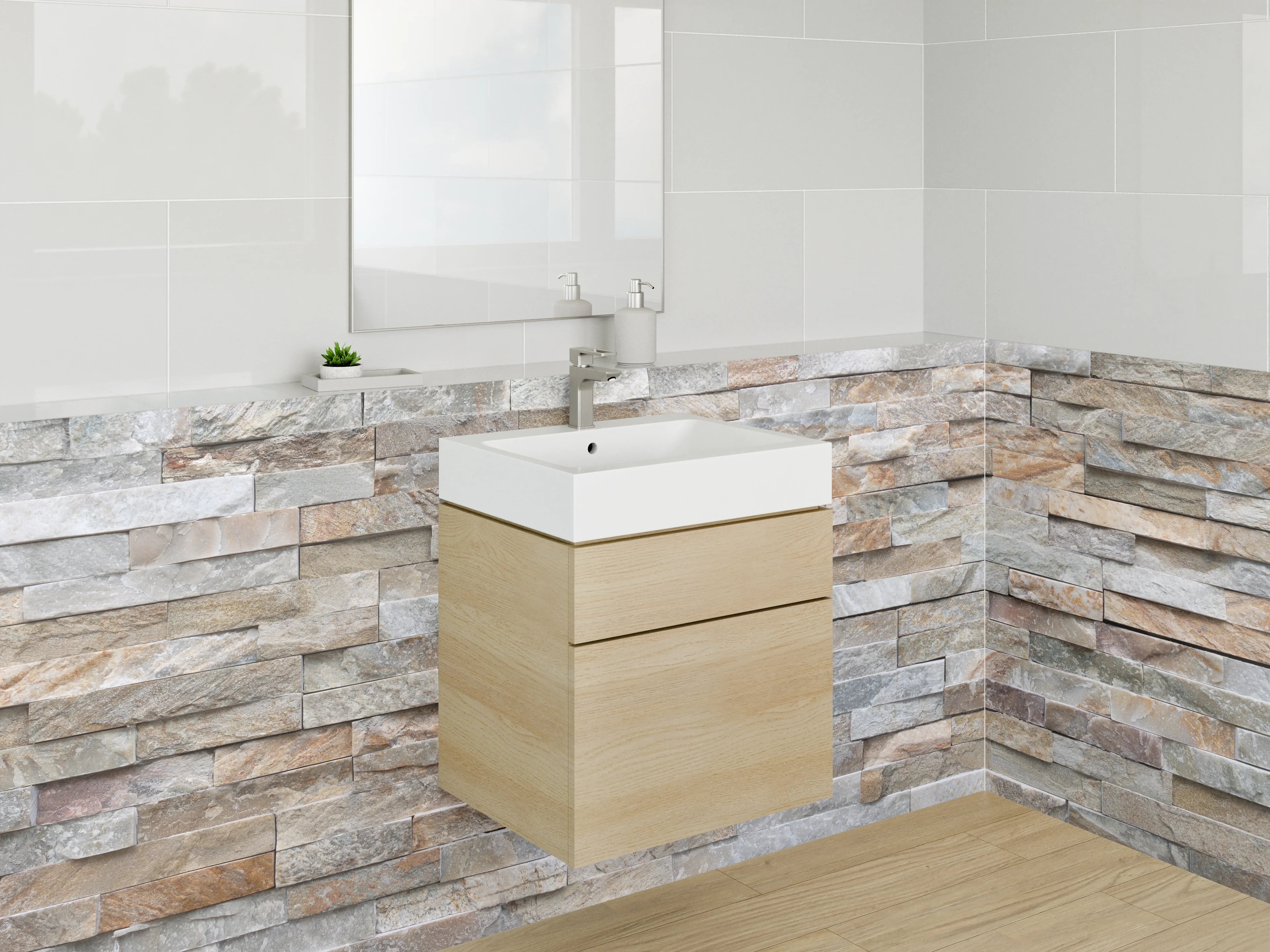 Waschbecken-Rückwand - Naturstein-Optik Wandverkleidung modern