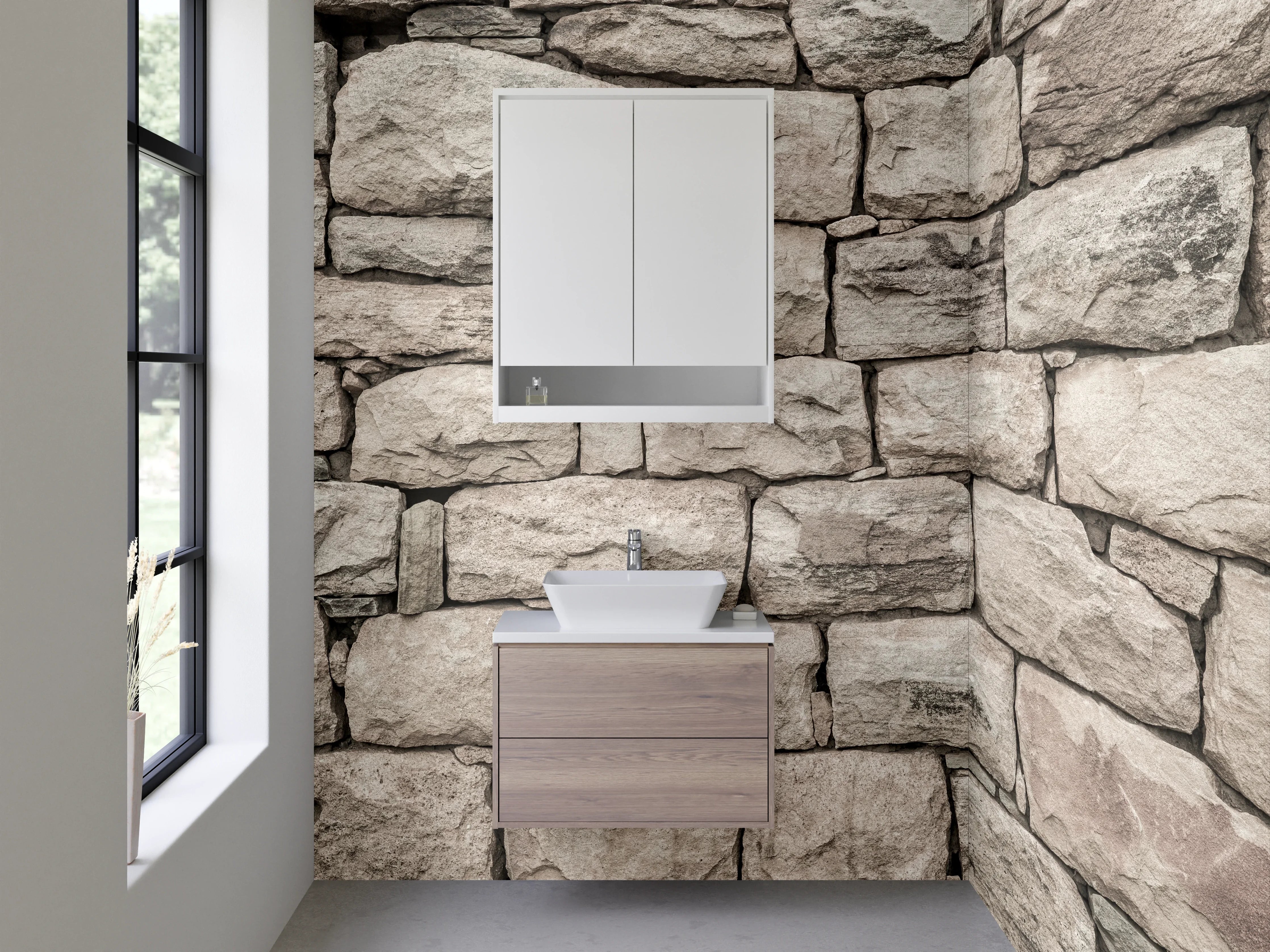 Waschbecken-Rückwand - Naturstein-Optik Weißgrau Wandverkleidung