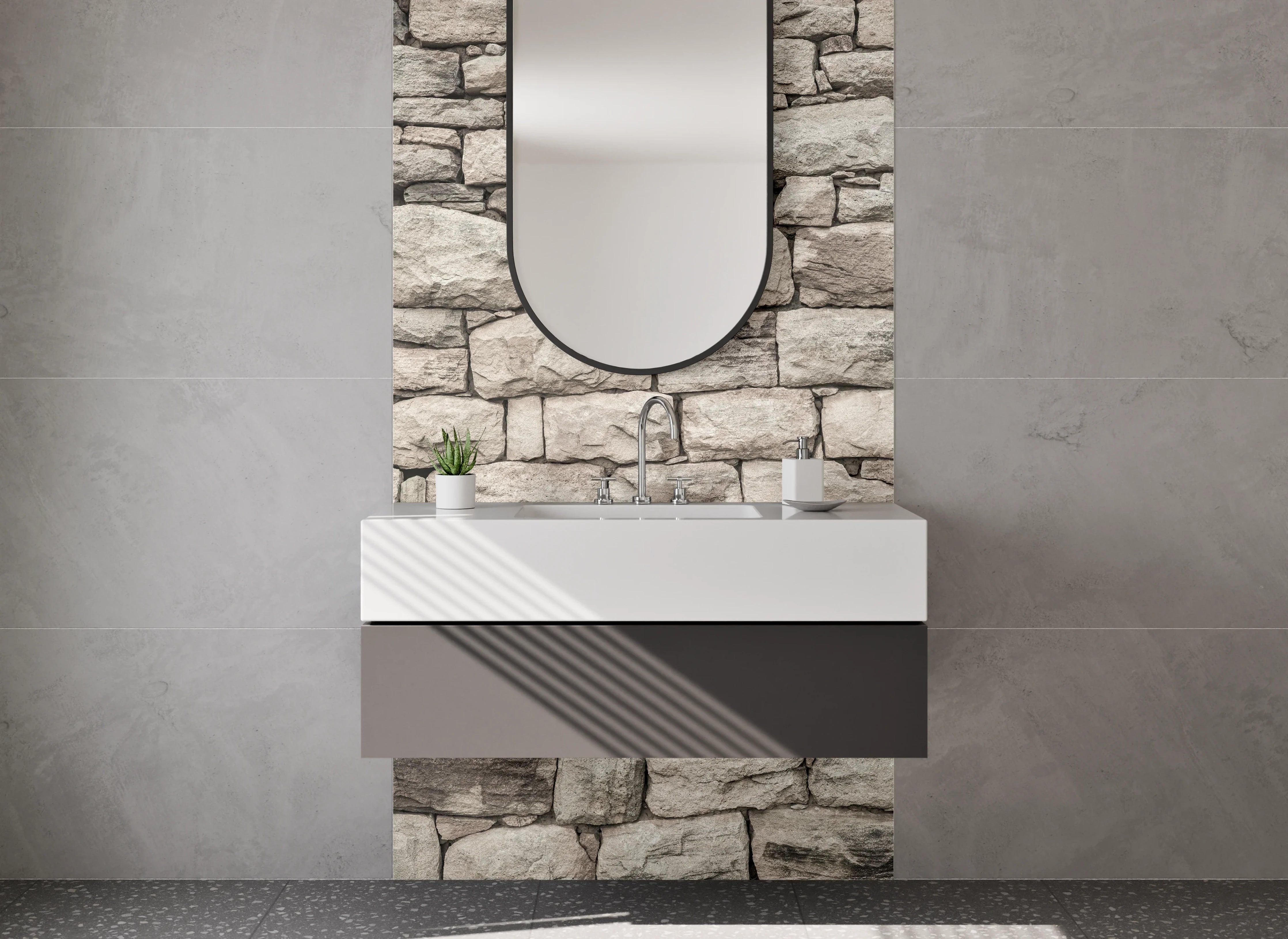 Waschbecken-Rückwand - Naturstein-Optik Weißgrau Wandverkleidung