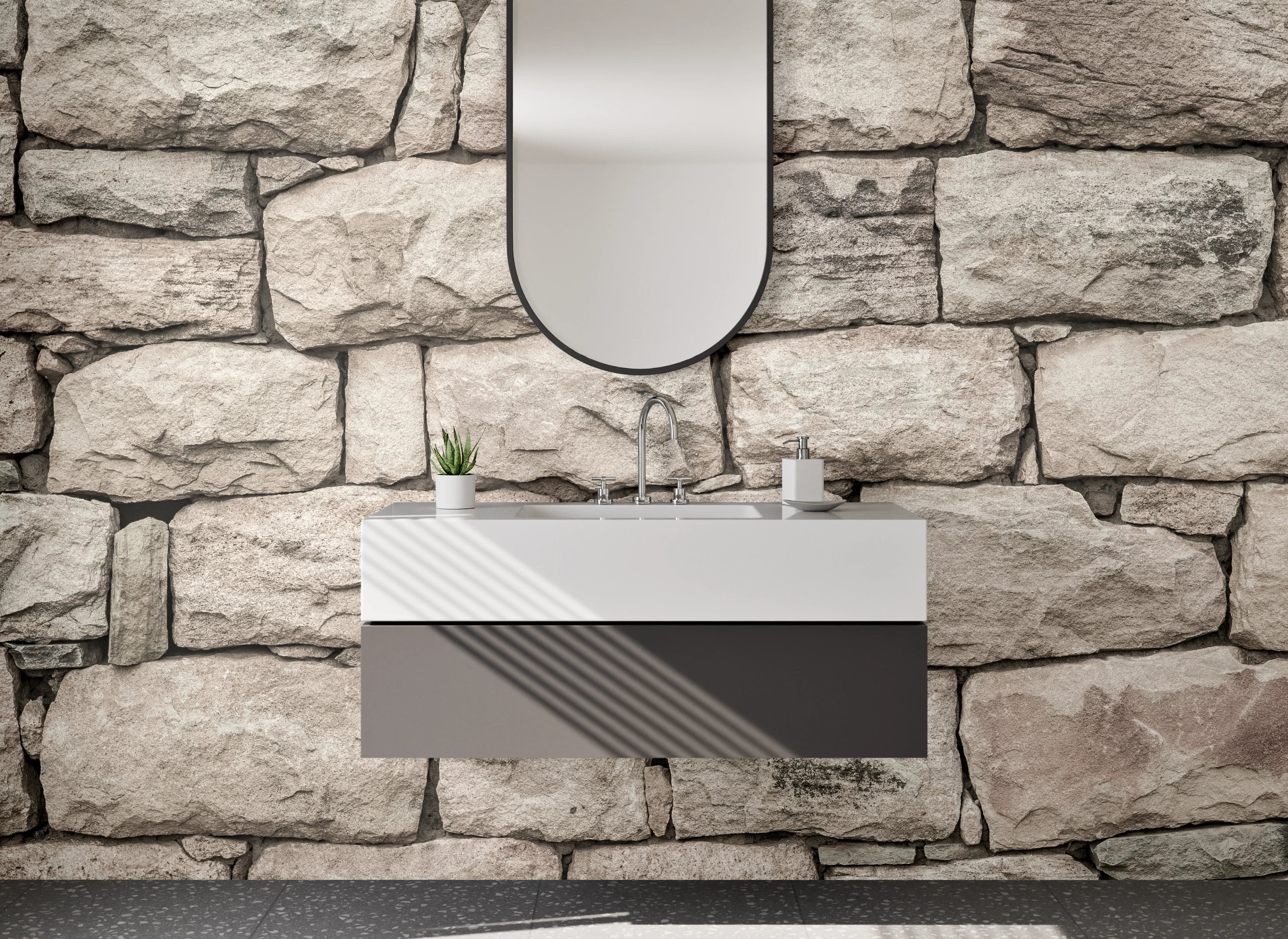 Waschbecken-Rückwand - Naturstein-Optik Weißgrau Wandverkleidung