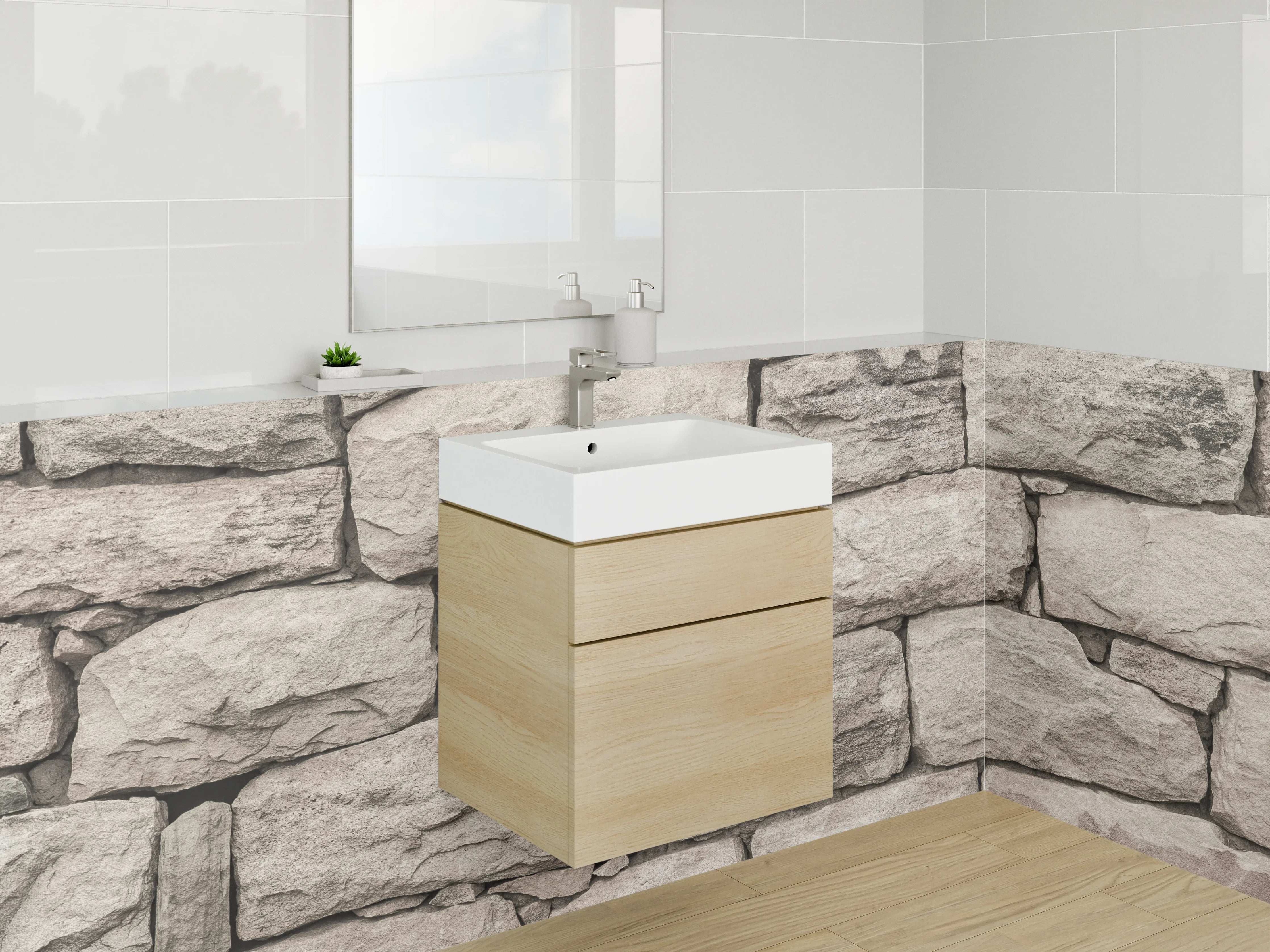 Waschbecken-Rückwand - Naturstein-Optik Weißgrau Wandverkleidung