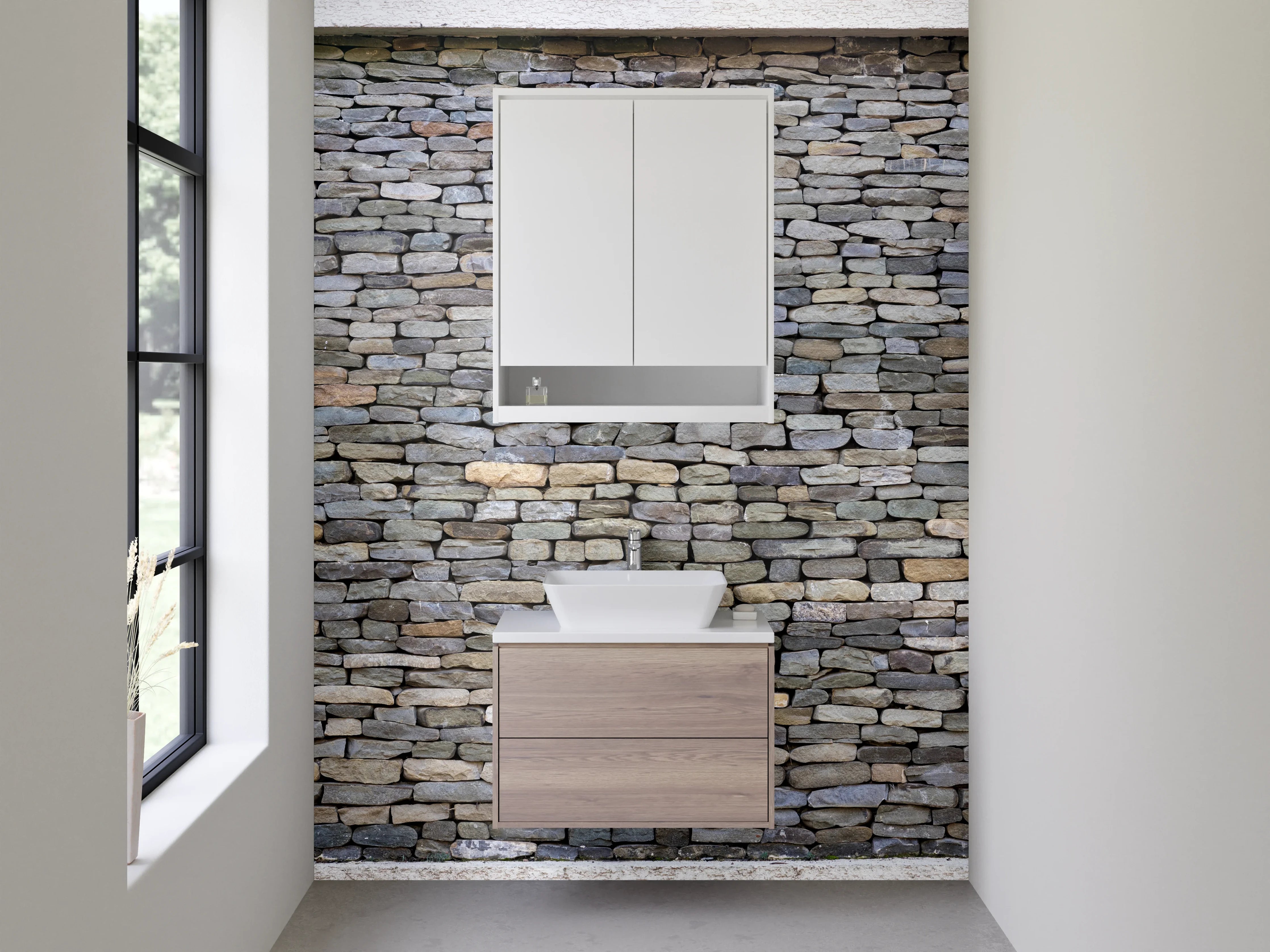 Waschbecken-Rückwand - Natursteinmauer Optik Fliesen