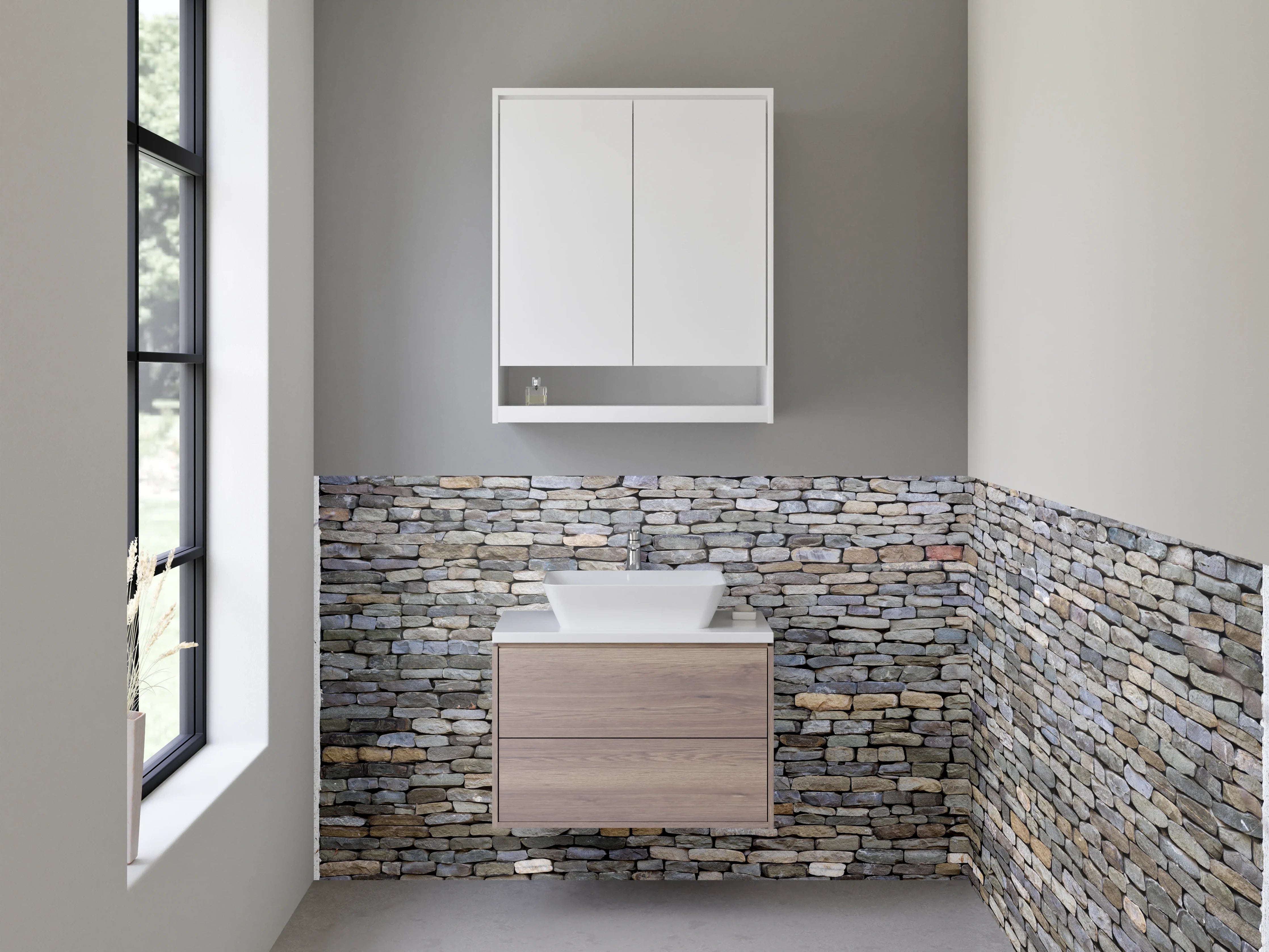 Waschbecken-Rückwand - Natursteinmauer Optik Fliesen