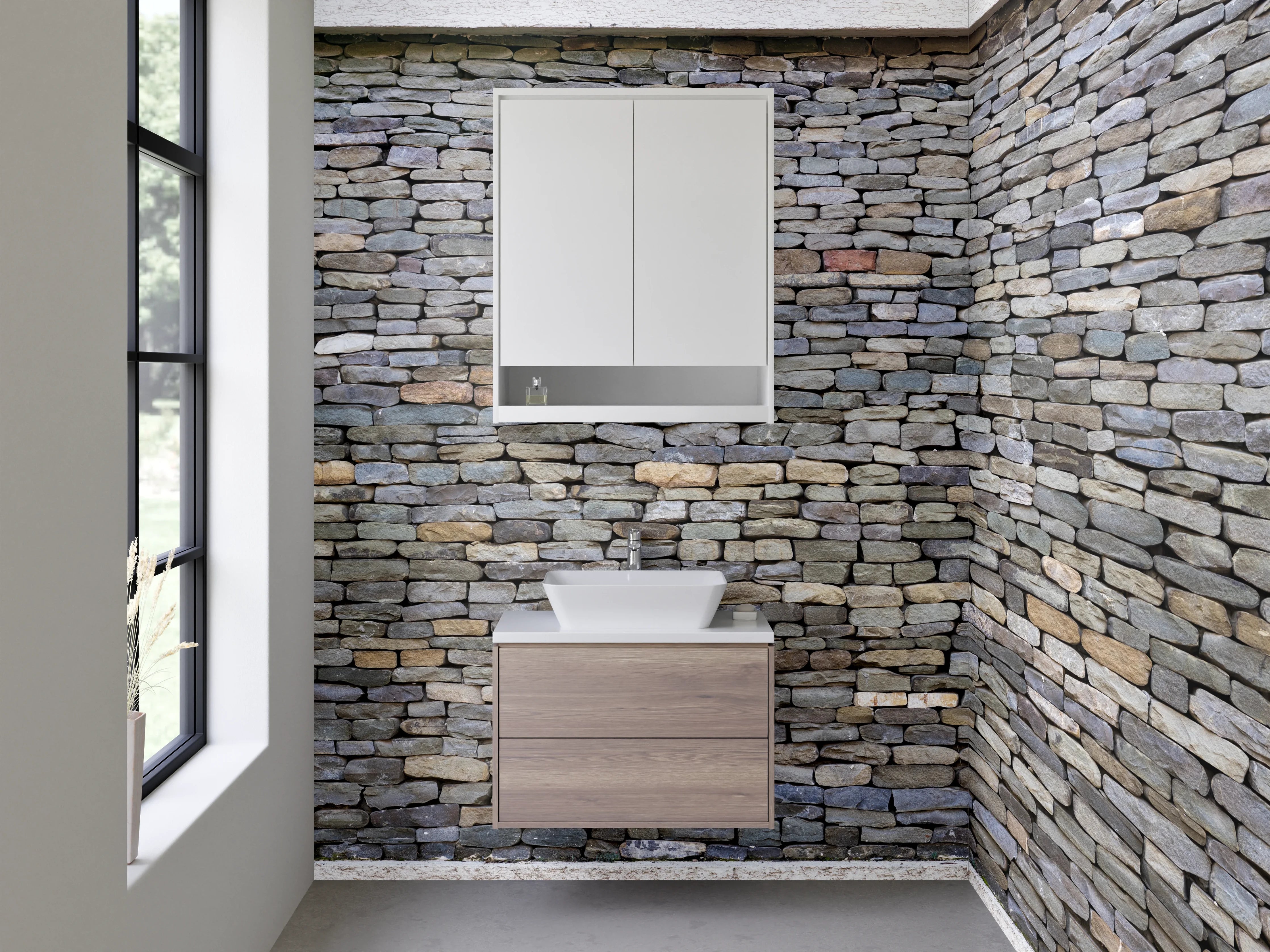 Waschbecken-Rückwand - Natursteinmauer Optik Fliesen