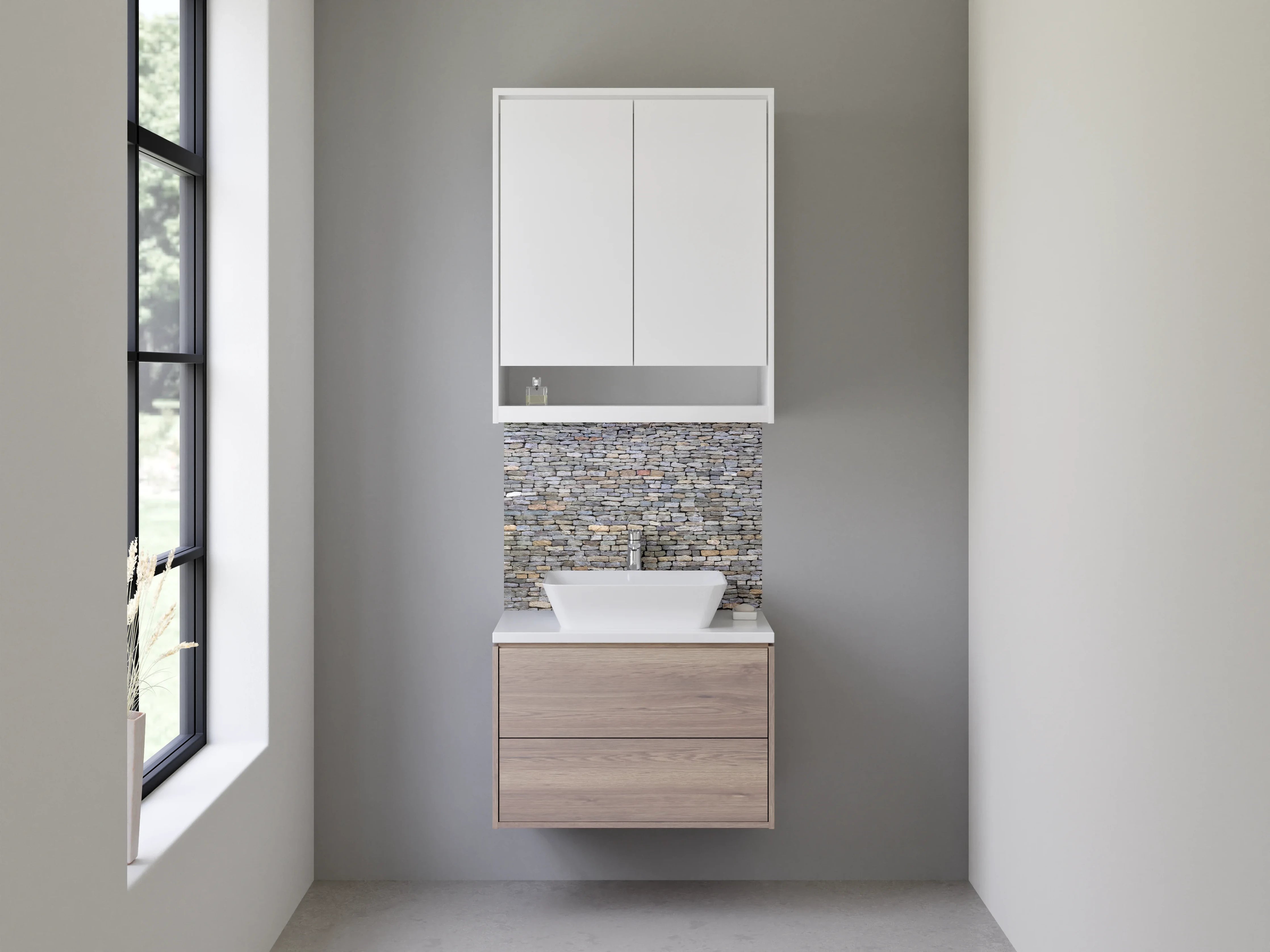 Waschbecken-Rückwand - Natursteinmauer Optik Fliesen