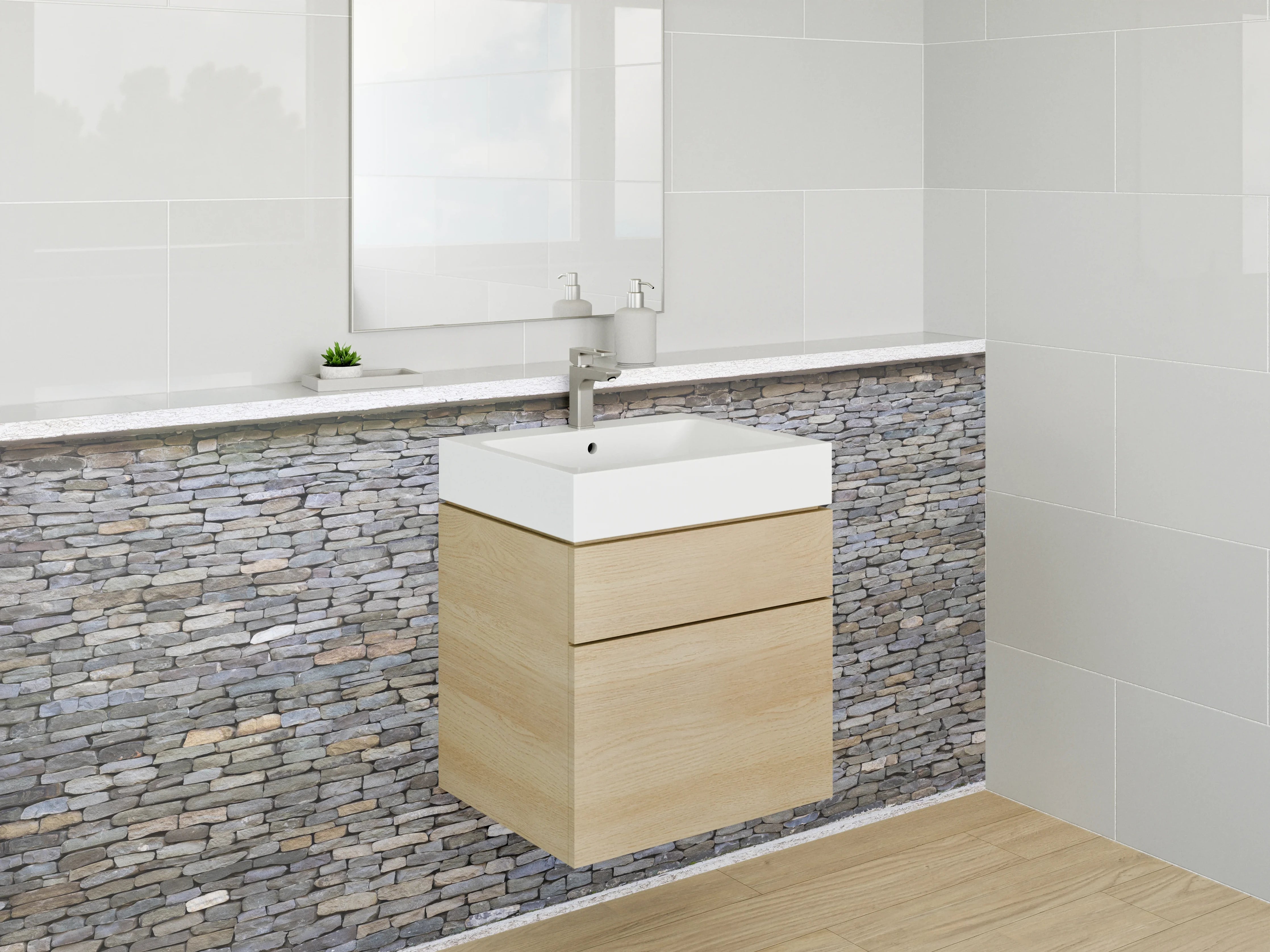 Waschbecken-Rückwand - Natursteinmauer Optik Fliesen