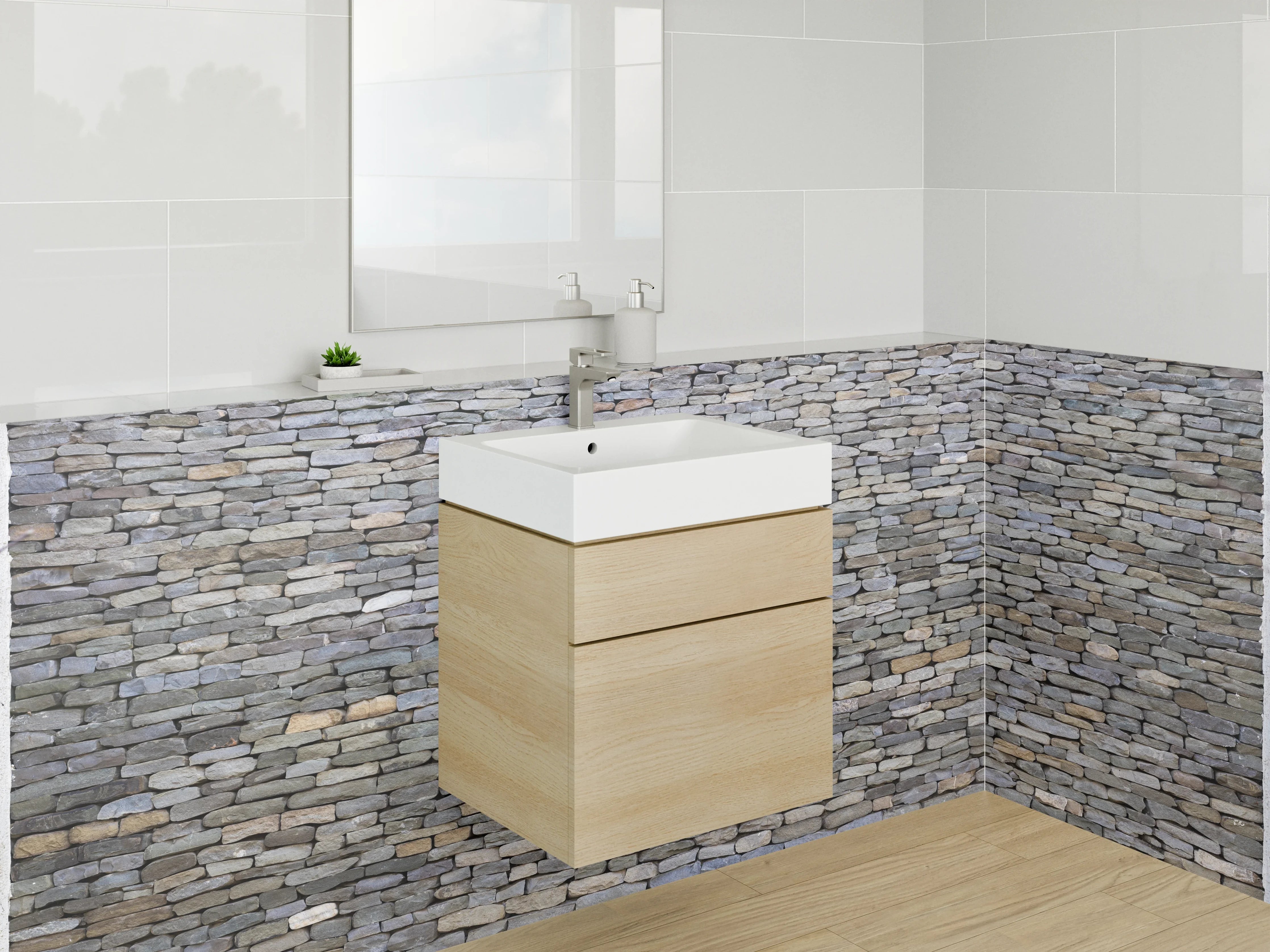 Waschbecken-Rückwand - Natursteinmauer Optik Fliesen