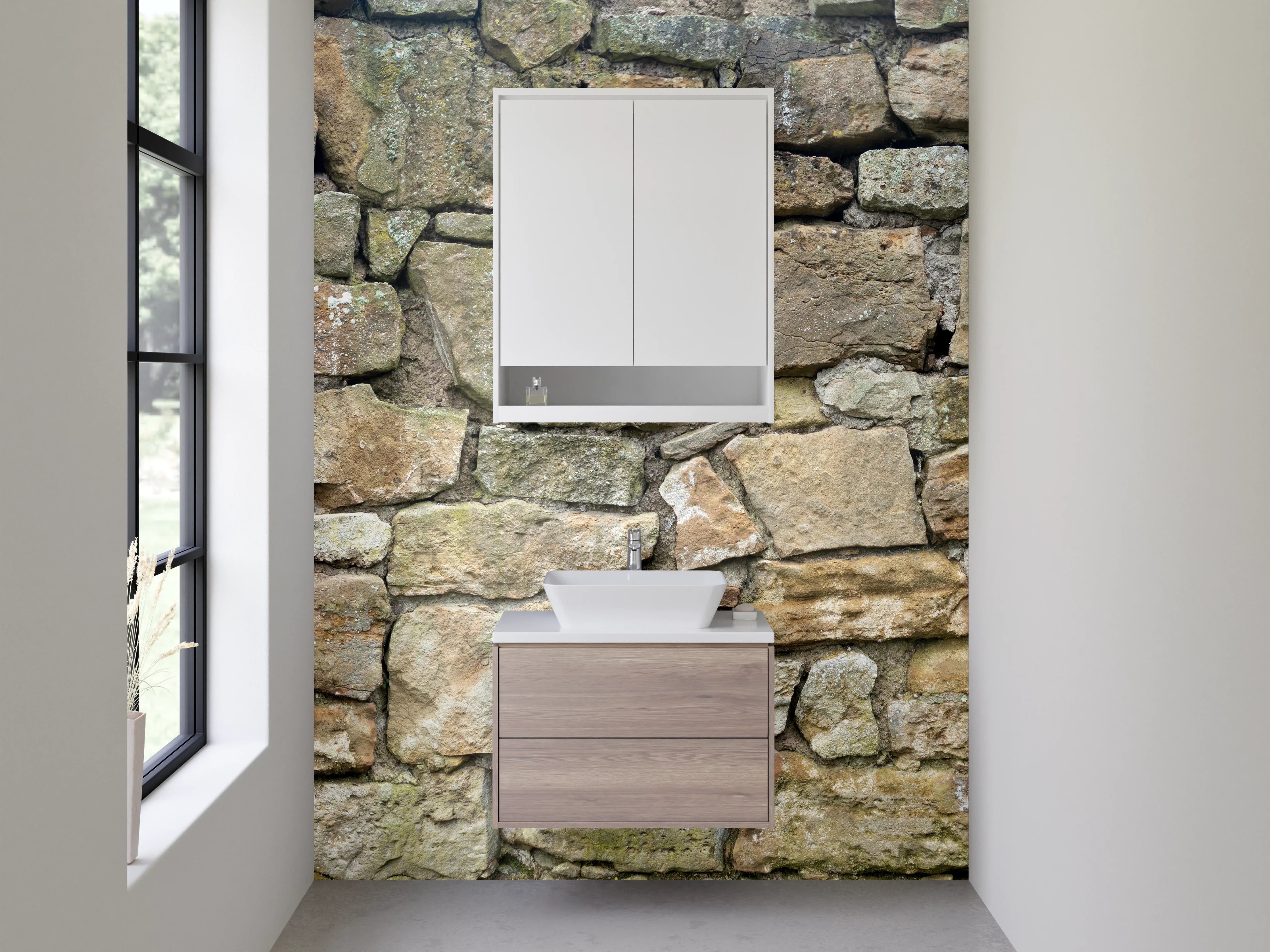 Waschbecken-Rückwand - Natursteinmauer Optik für Rückwände