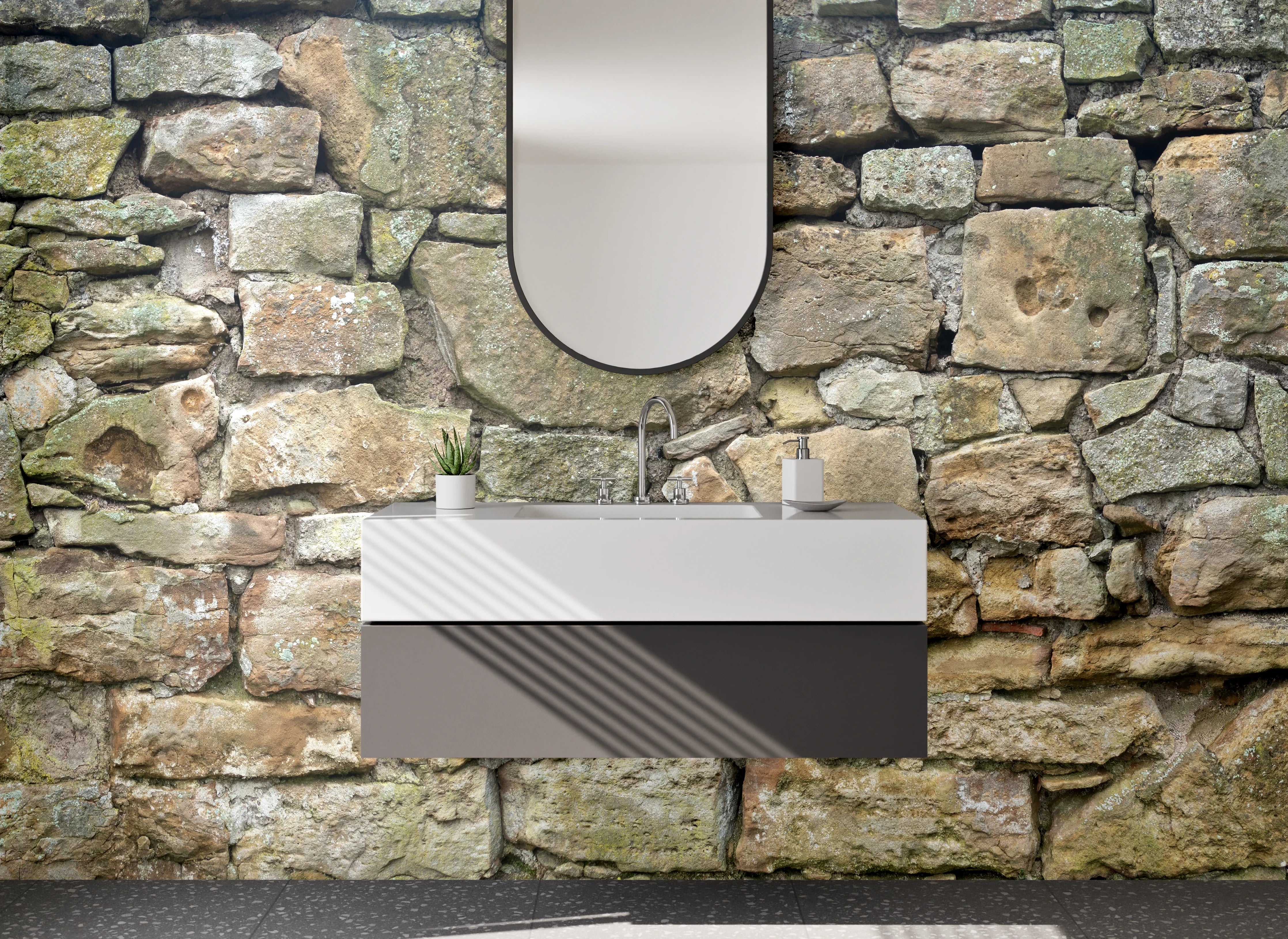 Waschbecken-Rückwand - Natursteinmauer Optik für Rückwände