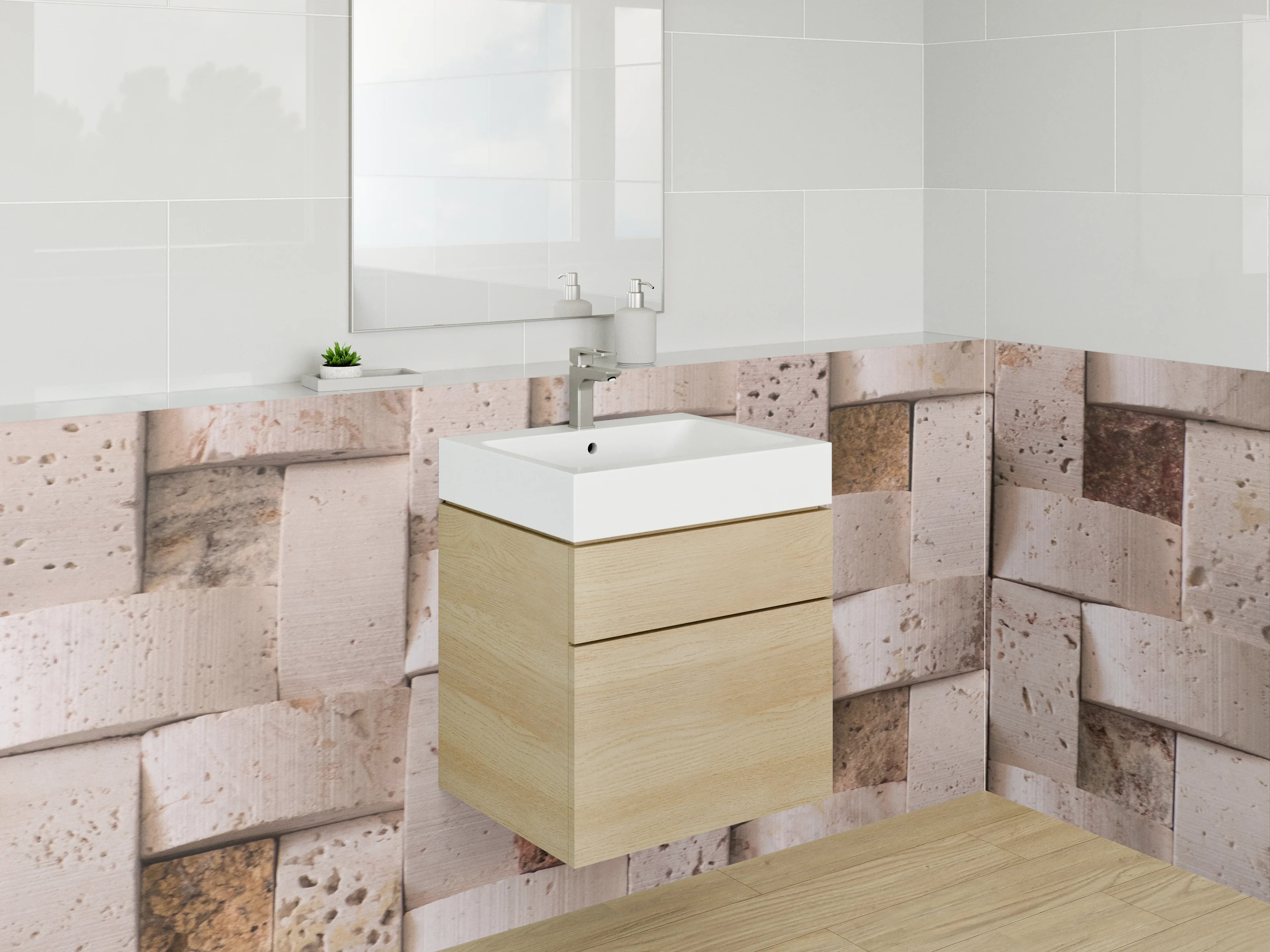 Waschbecken-Rückwand - Natursteinmuster in neutralen Tönen