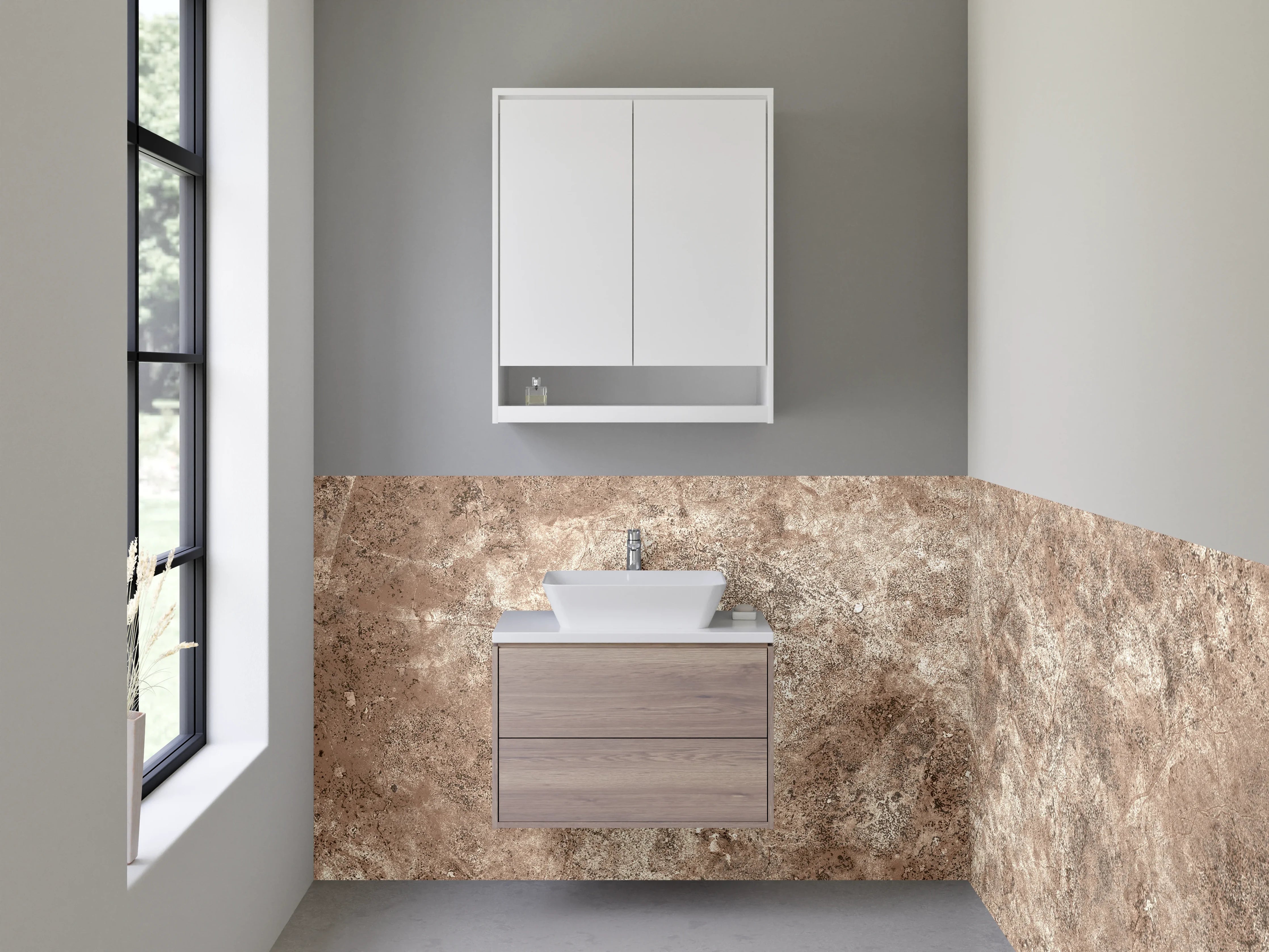 Waschbecken-Rückwand - Natursteinoptik Braun Beige Fliese
