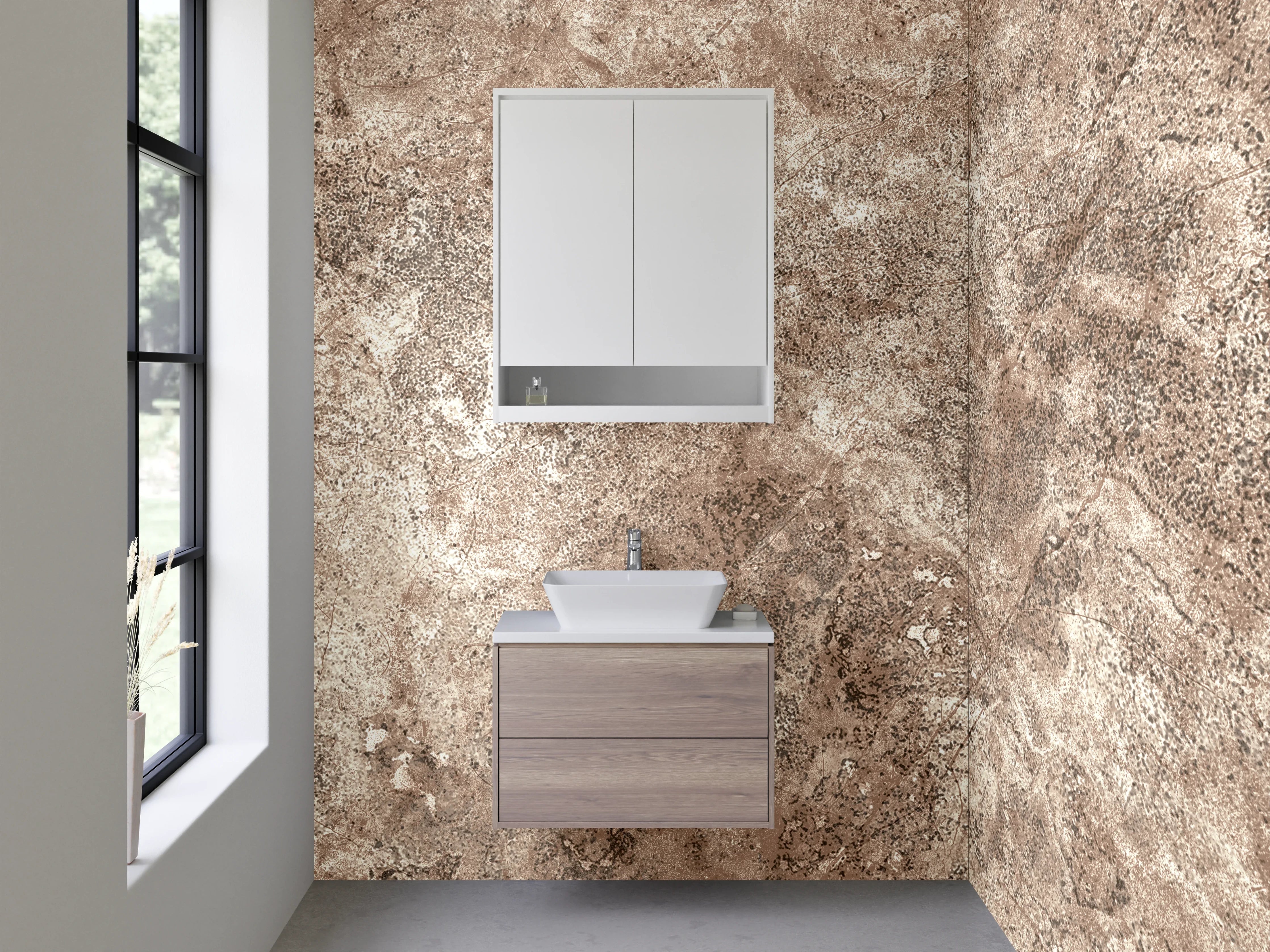 Waschbecken-Rückwand - Natursteinoptik Braun Beige Fliese