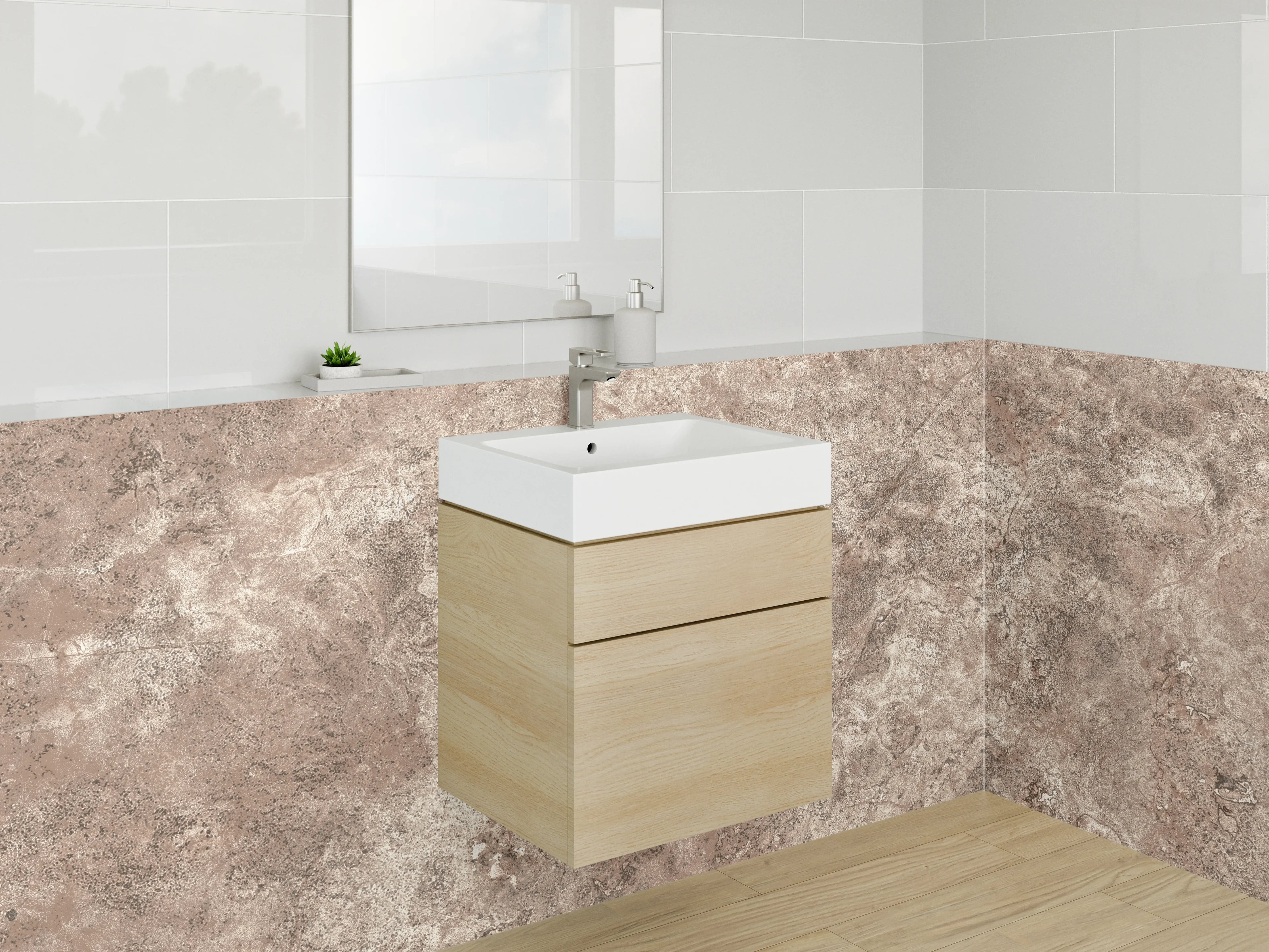 Waschbecken-Rückwand - Natursteinoptik Braun Beige Fliese