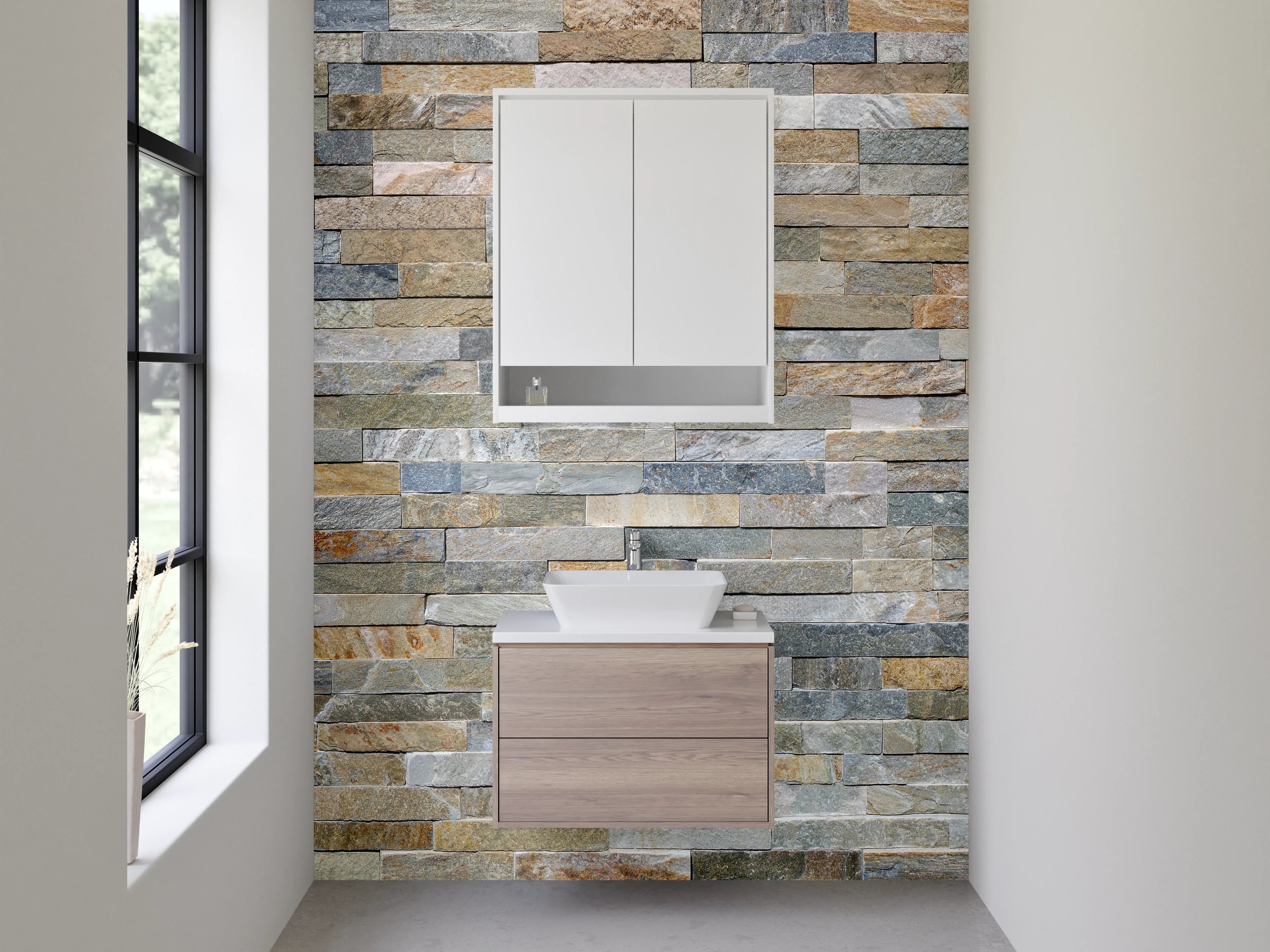 Waschbecken-Rückwand - Natursteinoptik Mosaik Fliesen Wand