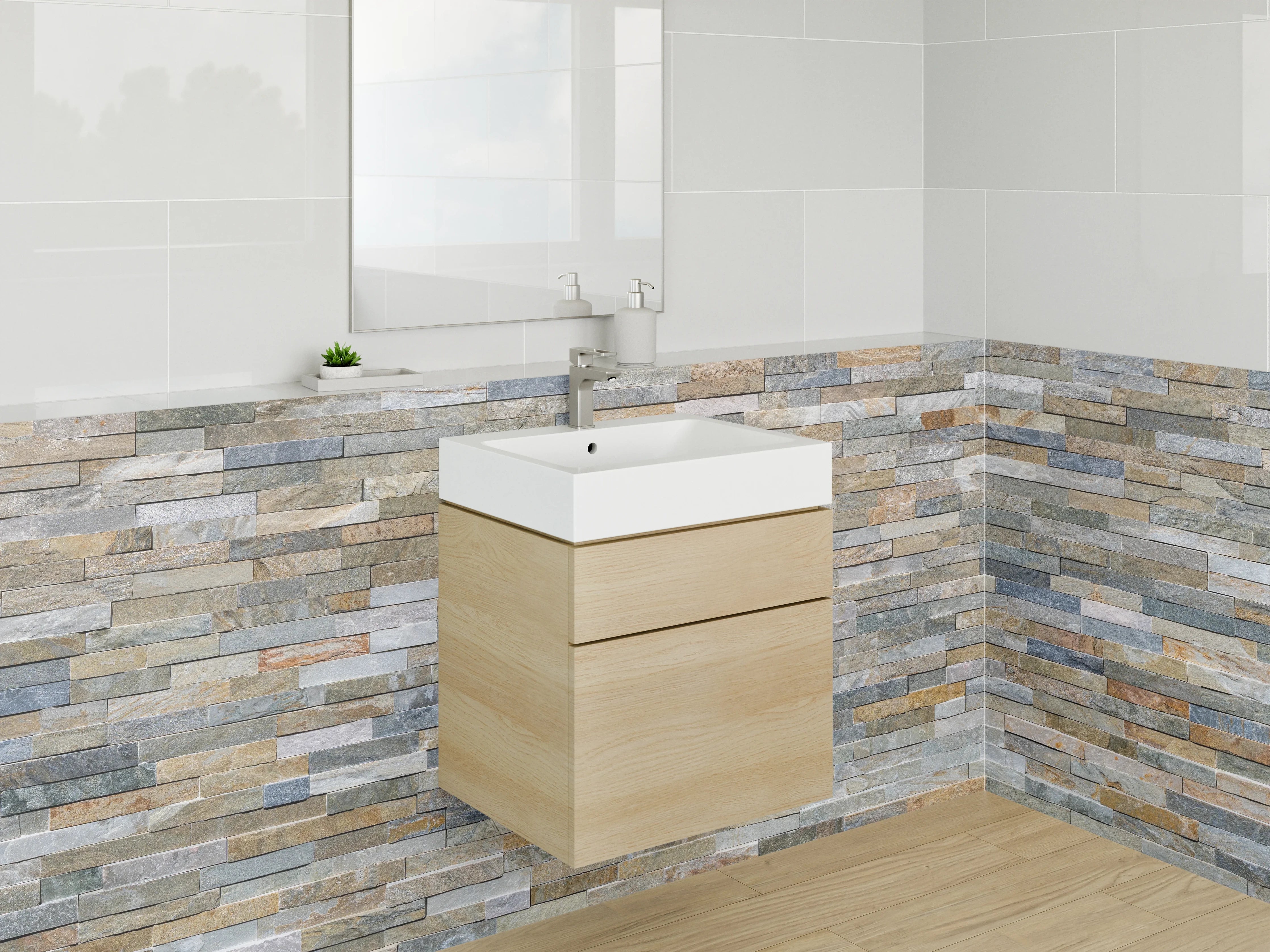 Waschbecken-Rückwand - Natursteinoptik Mosaik Fliesen Wand
