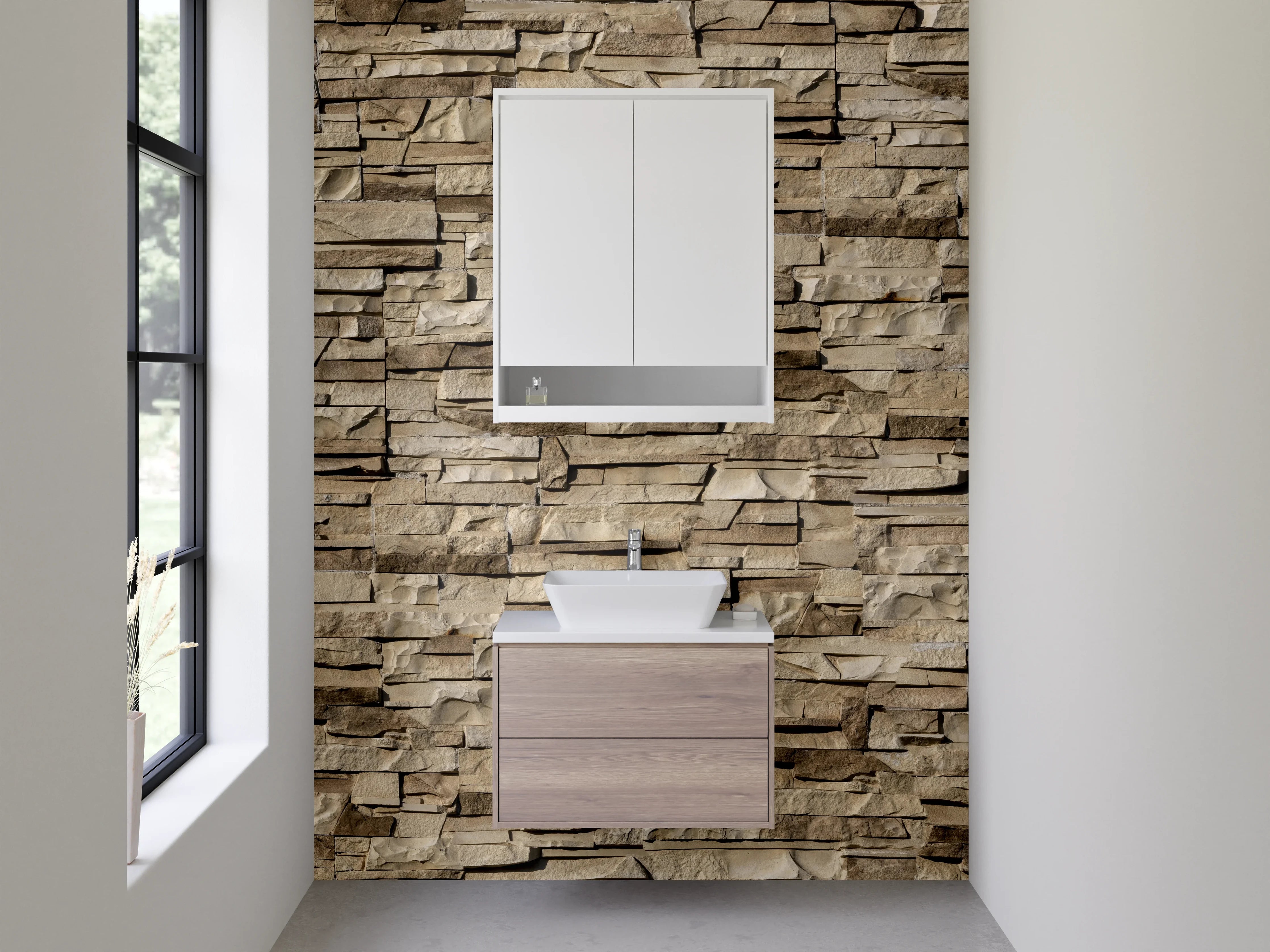 Waschbecken-Rückwand - Natursteinoptik Sandstein Wandmuster