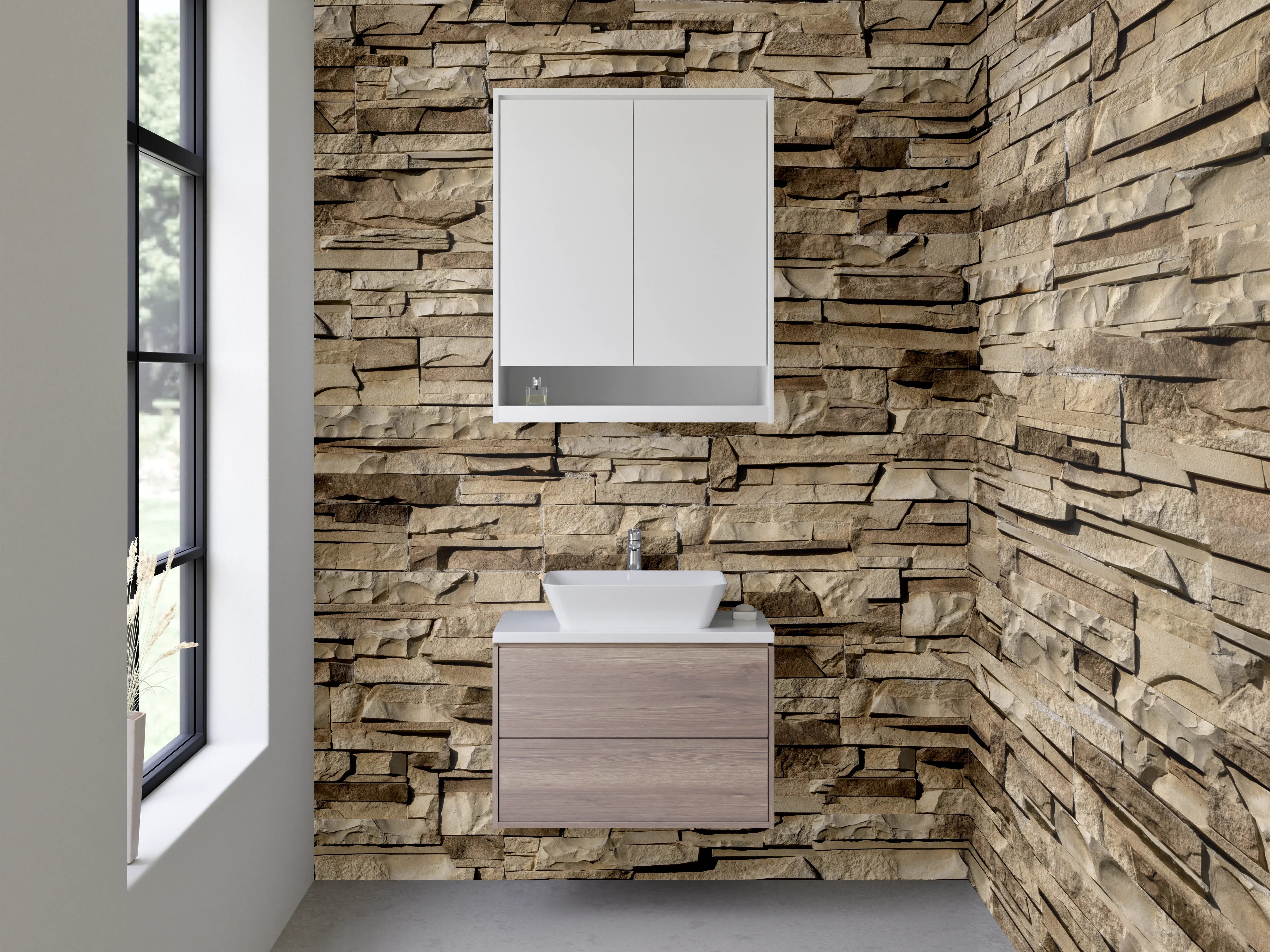 Waschbecken-Rückwand - Natursteinoptik Sandstein Wandmuster