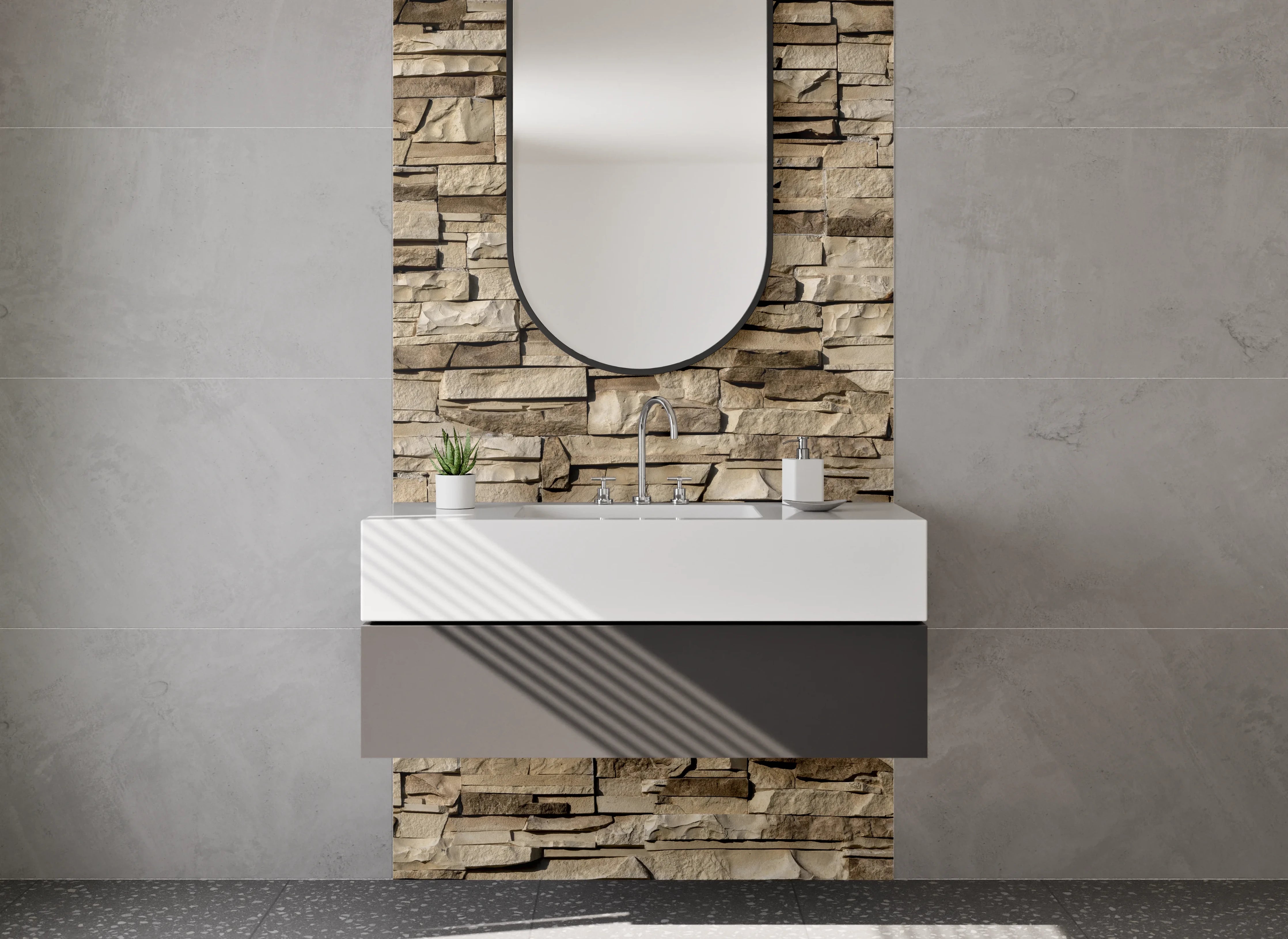 Waschbecken-Rückwand - Natursteinoptik Sandstein Wandmuster