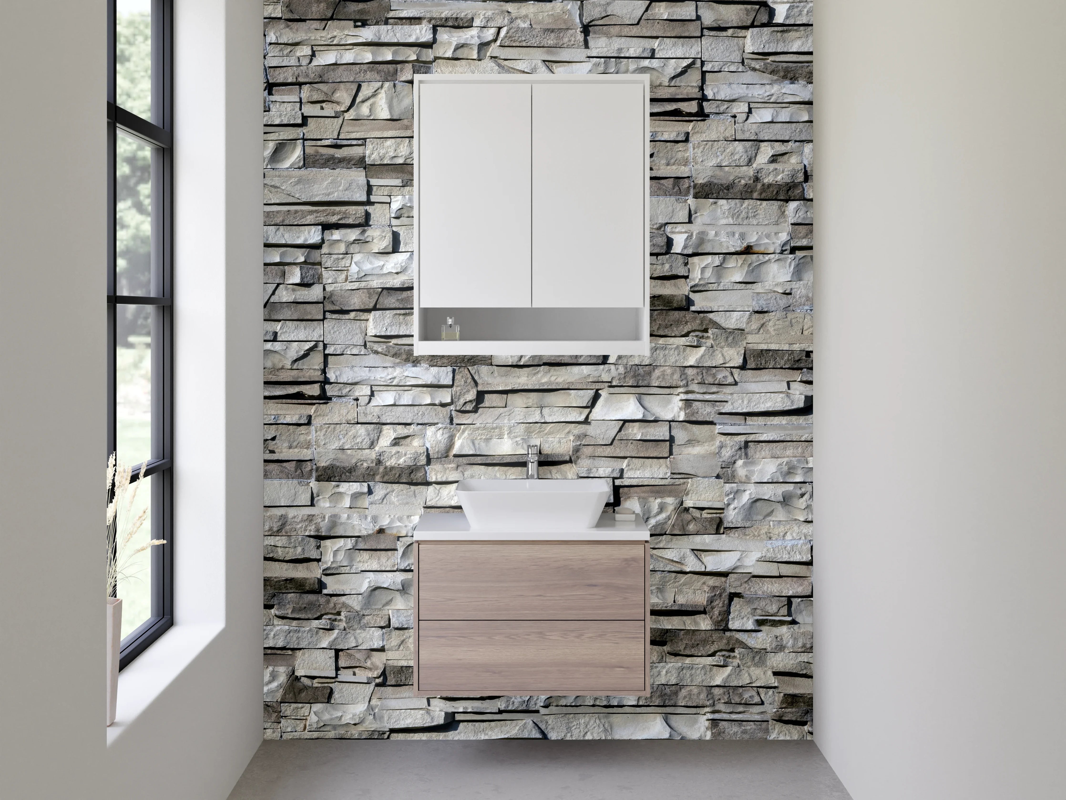 Waschbecken-Rückwand - Natursteinoptik Weiß-Grau Wandverkleidung