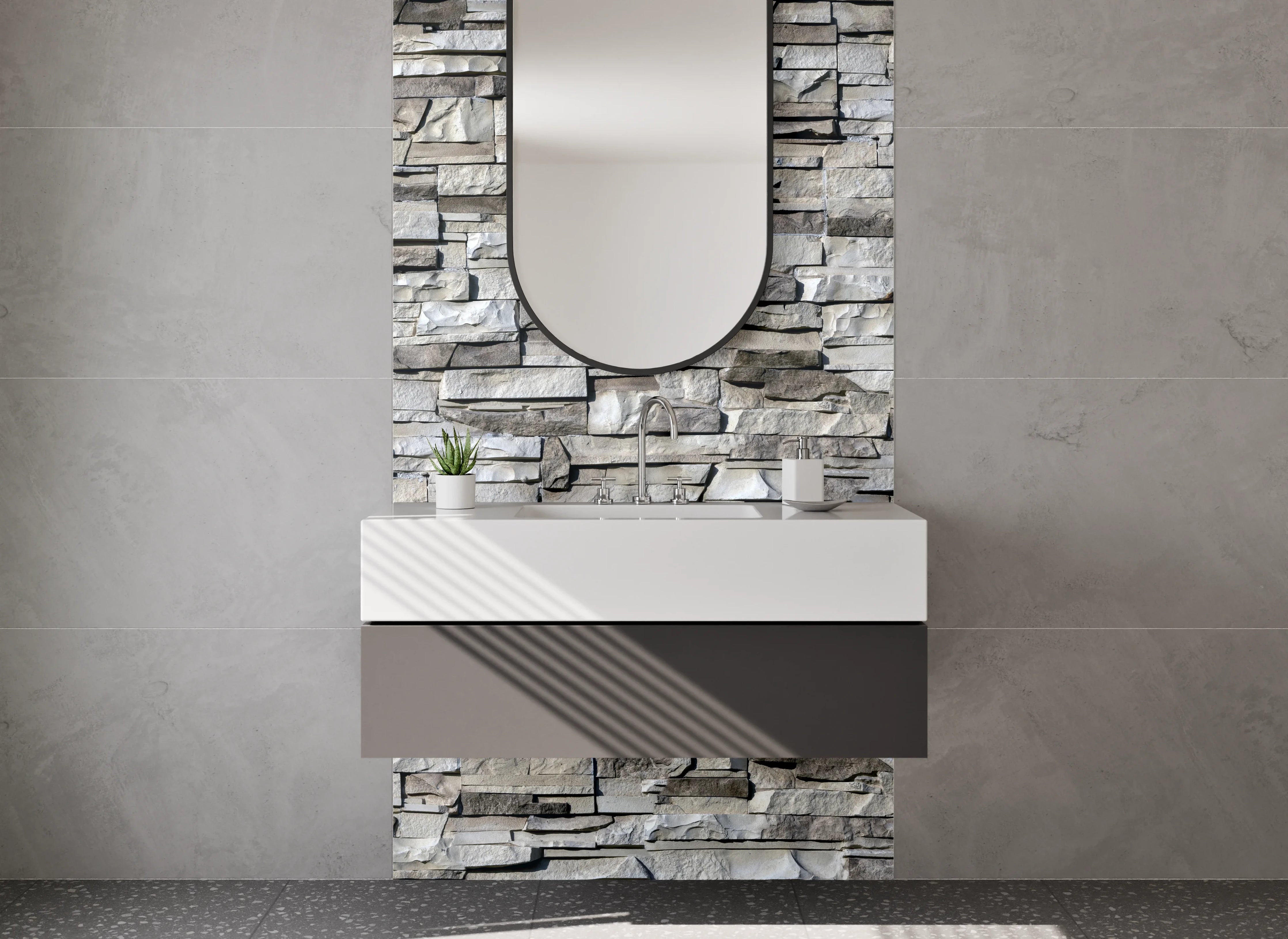 Waschbecken-Rückwand - Natursteinoptik Weiß-Grau Wandverkleidung