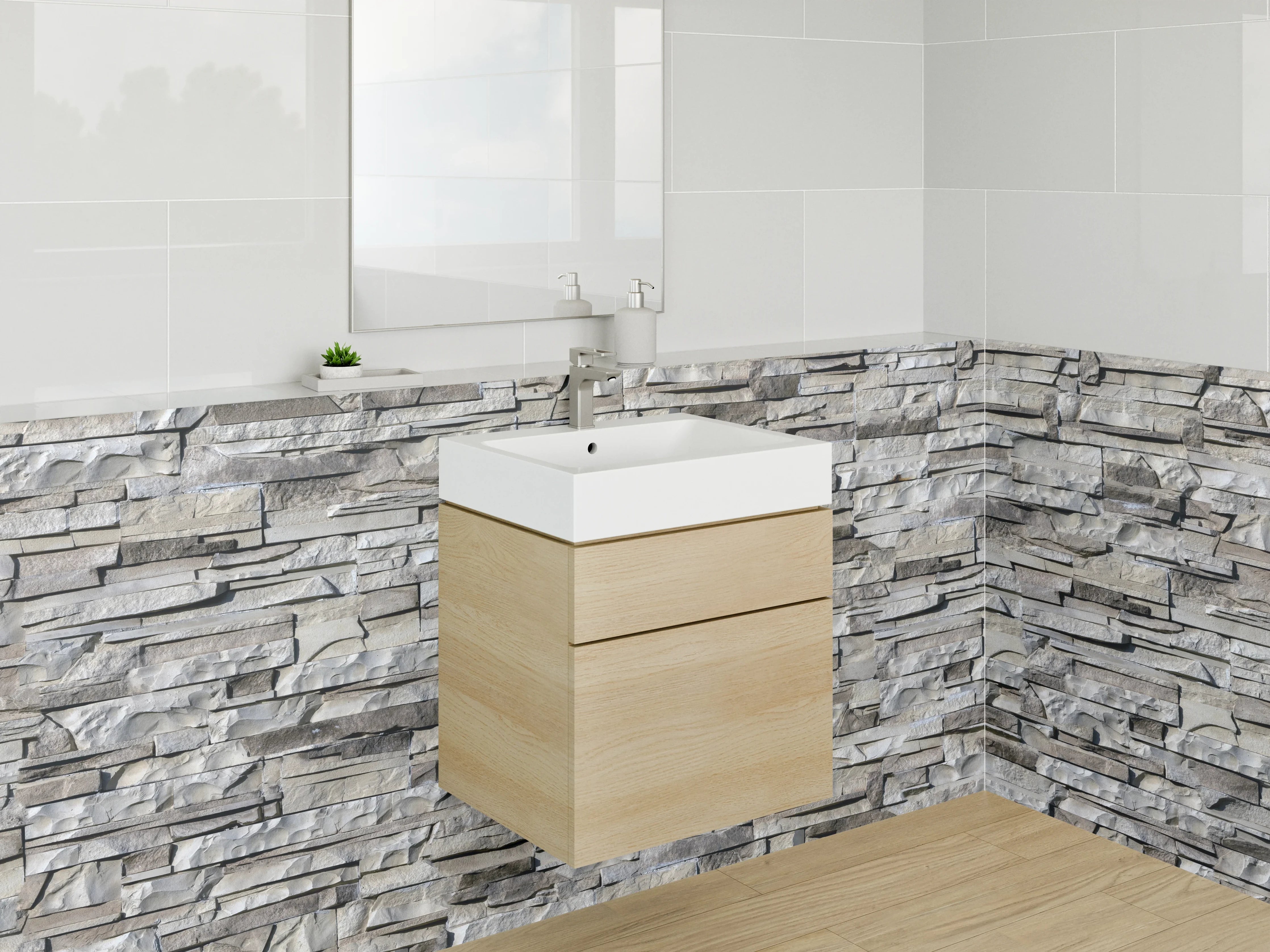 Waschbecken-Rückwand - Natursteinoptik Weiß-Grau Wandverkleidung