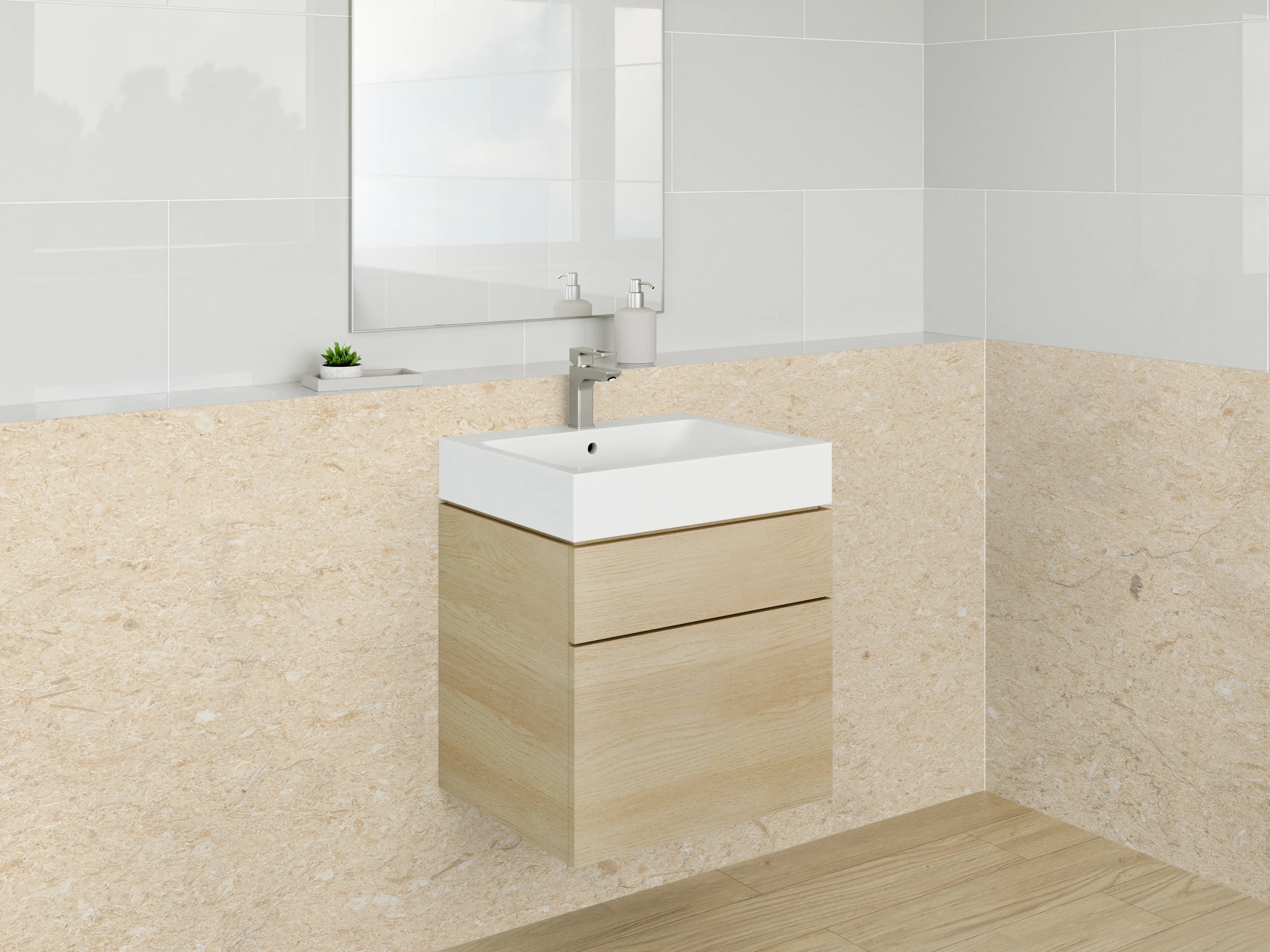 Waschbecken-Rückwand - Natursteinoptik in warmen Tönen